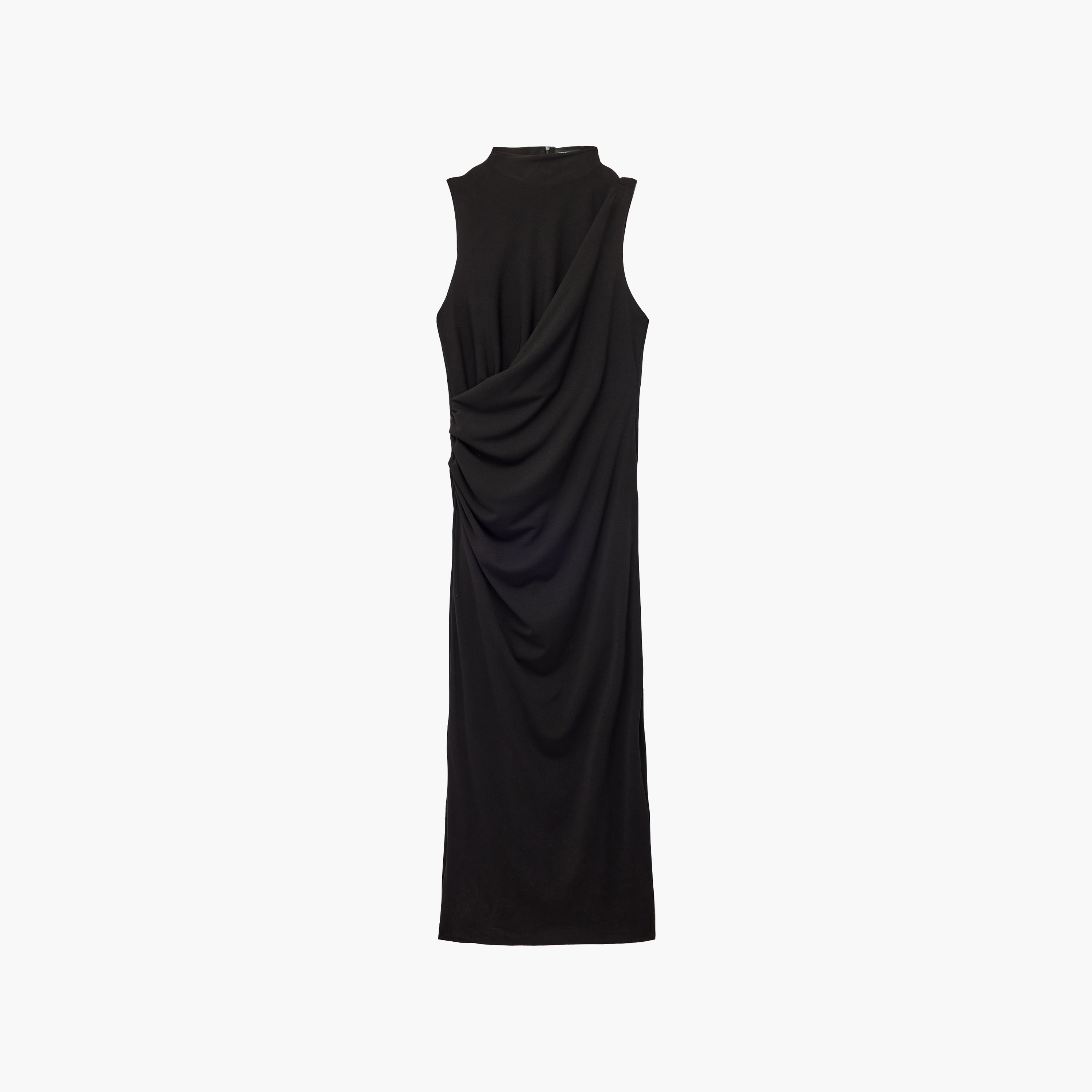 فستان ميدي حريمي بقصة مستقيمة (كولوم) وفتحة رقبة مرتفعة وكشكشة من كوتون-women-clothing-dresses-image-1