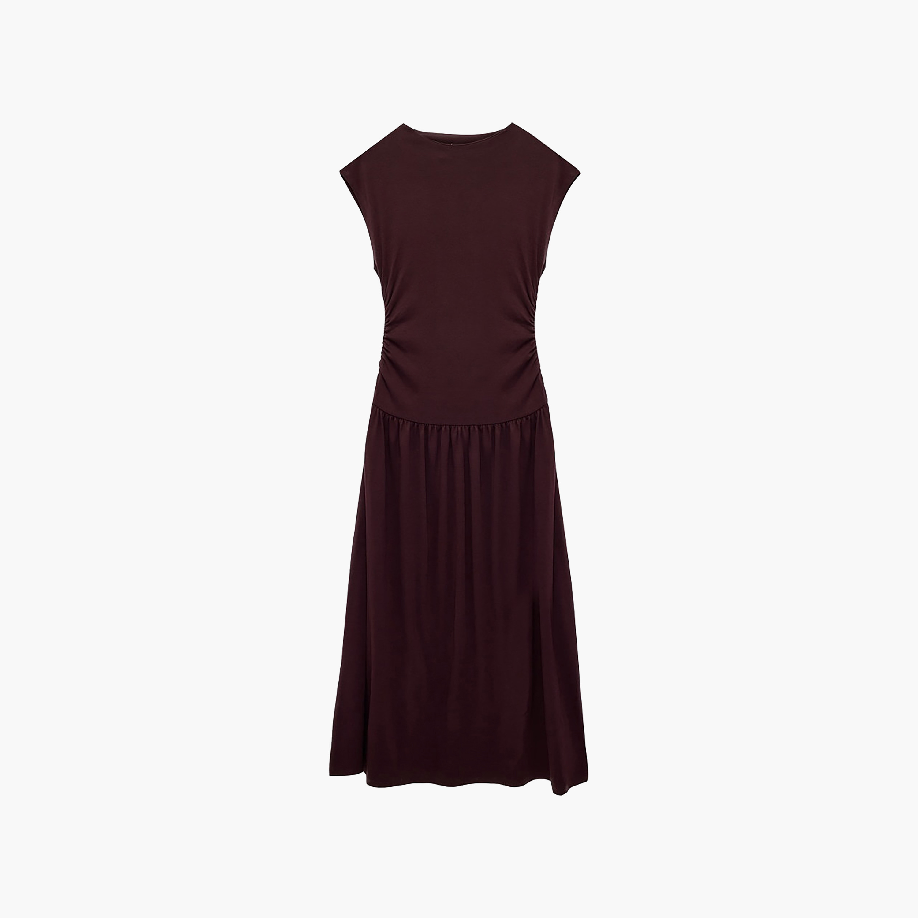 KOTON Brown Ruched Cap Sleeves Women's Midi Dress-women-clothing-dresses-image-1