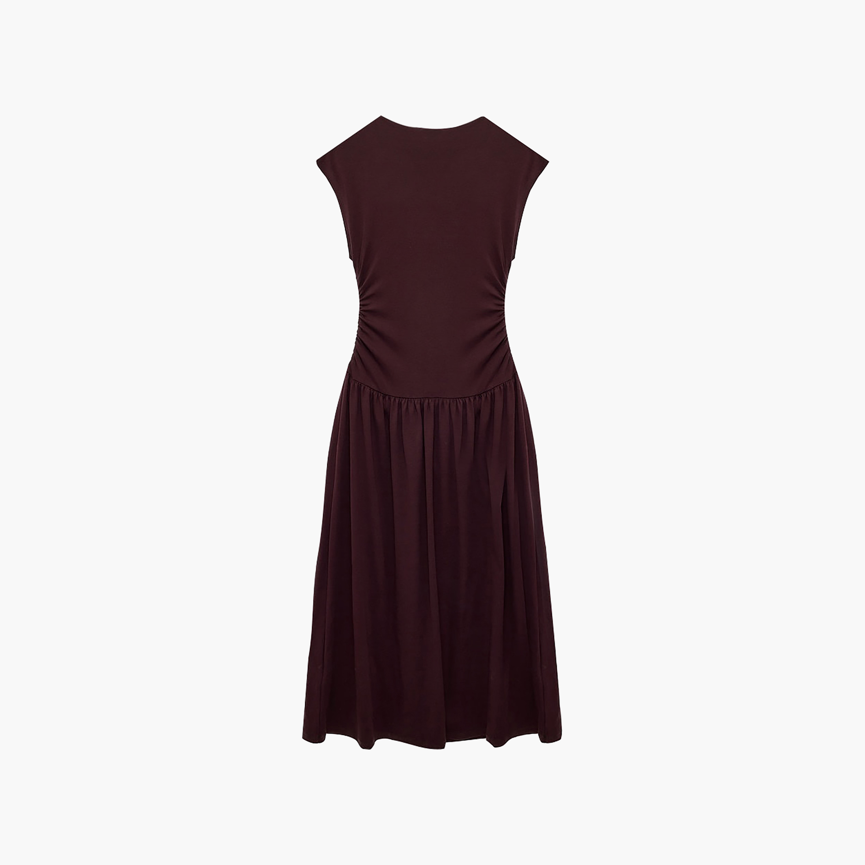 فستان ميدي حريمي بأكمام صغيرة (كاب) وكشكشة باللون البني من كوتون-women-clothing-dresses-image-4