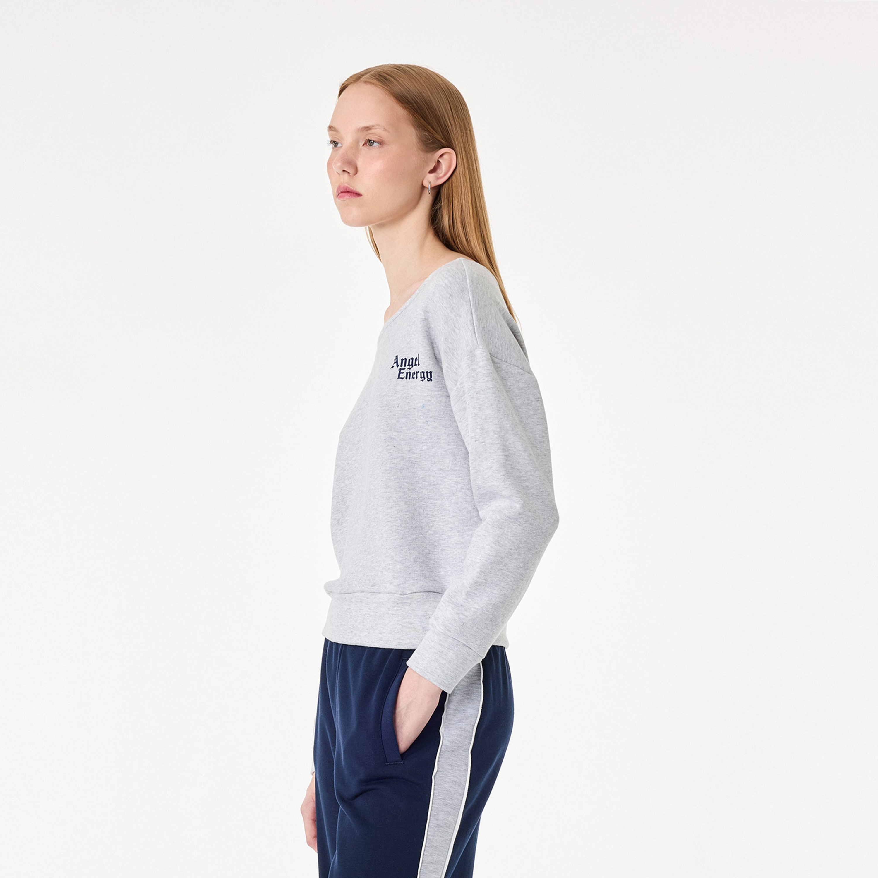KOTON Grey Heathered One-Shoulder Dropped Sleeves Women's Sweatshirt-women-clothing-hoodiesandsweatshirts-sweatshirts-image-3