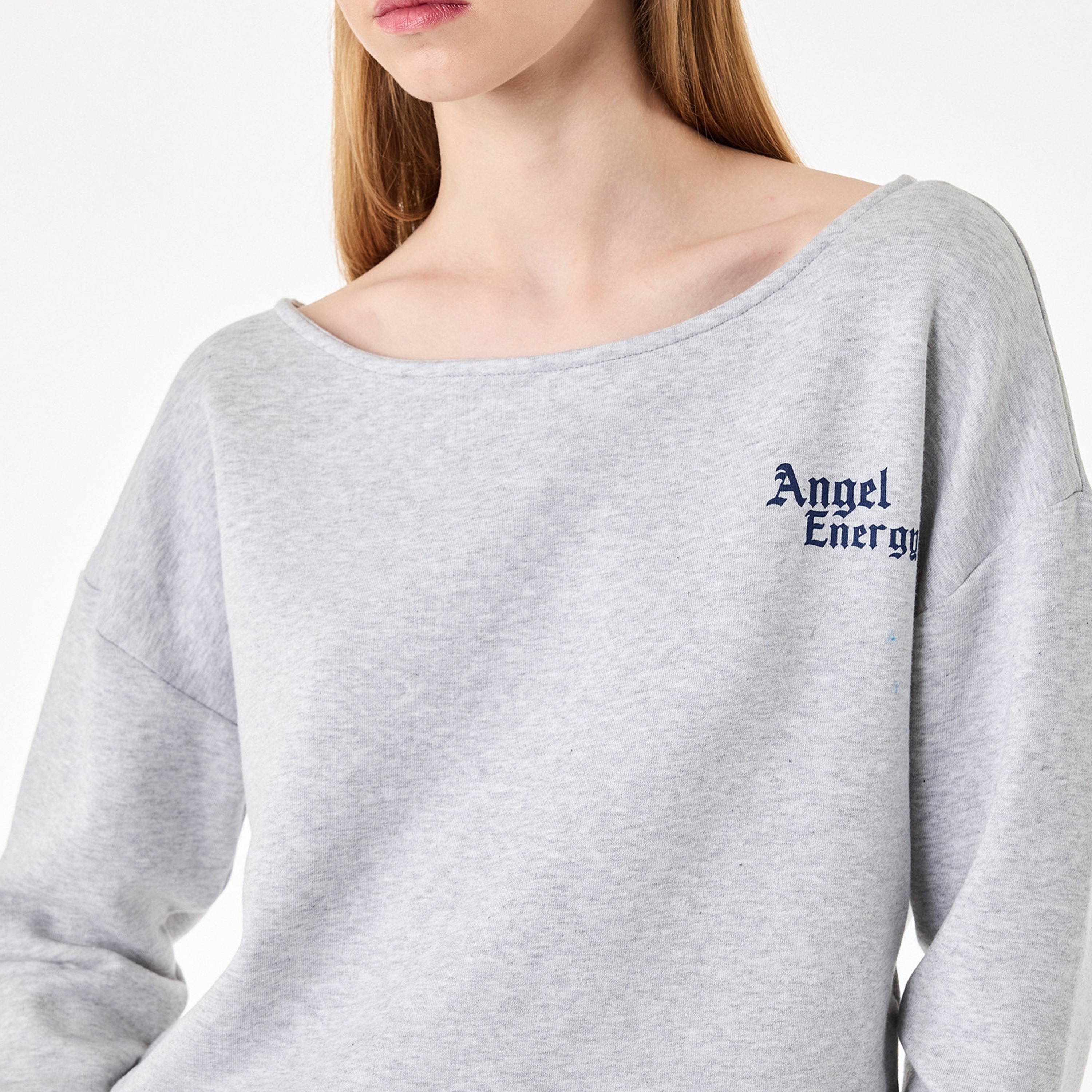 KOTON Grey Heathered One-Shoulder Dropped Sleeves Women's Sweatshirt-women-clothing-hoodiesandsweatshirts-sweatshirts-image-4
