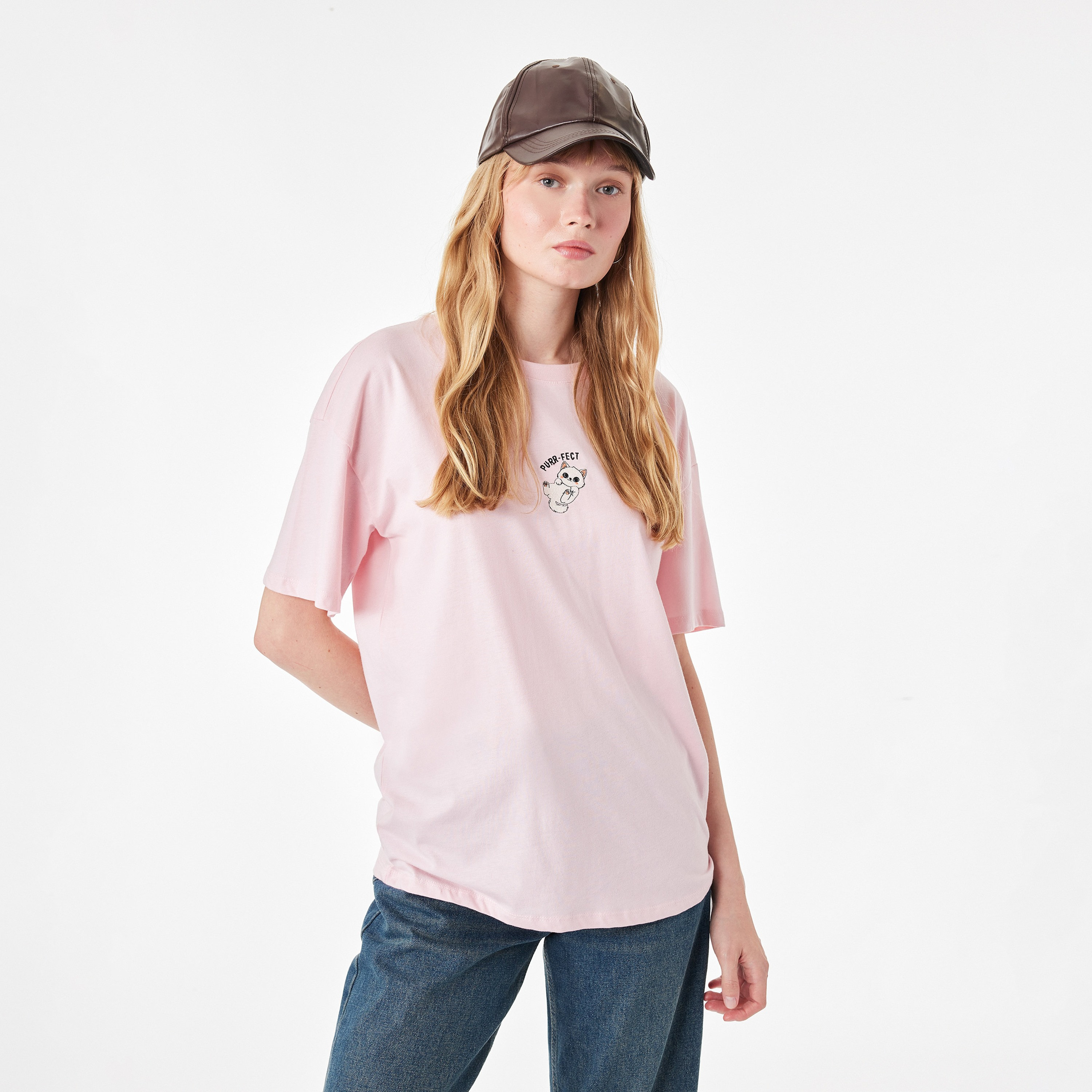 KOTON Pink Graphic Cat Women's T-Shirt-women-clothing-tshirts-image-1