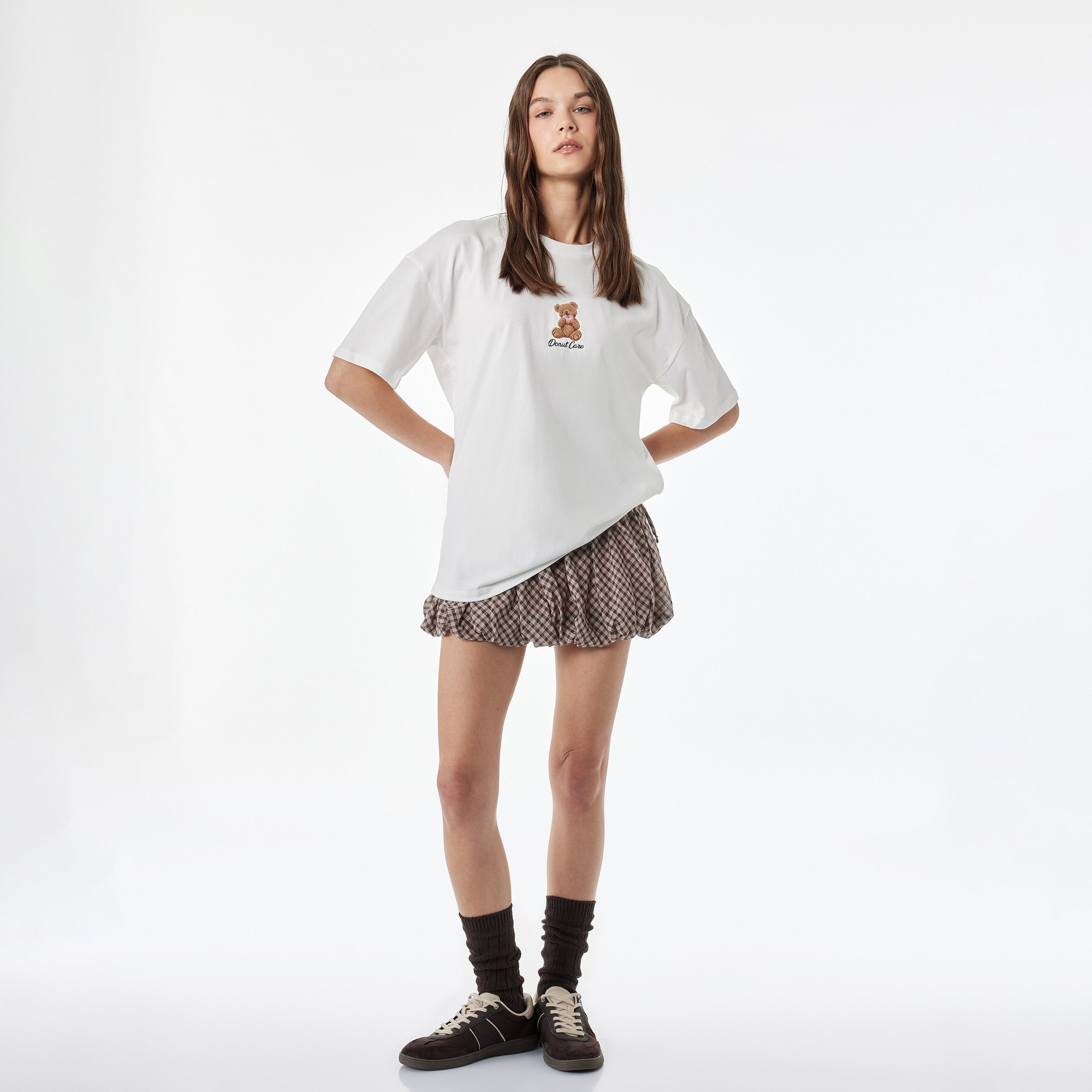 KOTON White Embroidered Teddy Dropped Sleeves Women's T-Shirt-women-clothing-tshirts-image-2