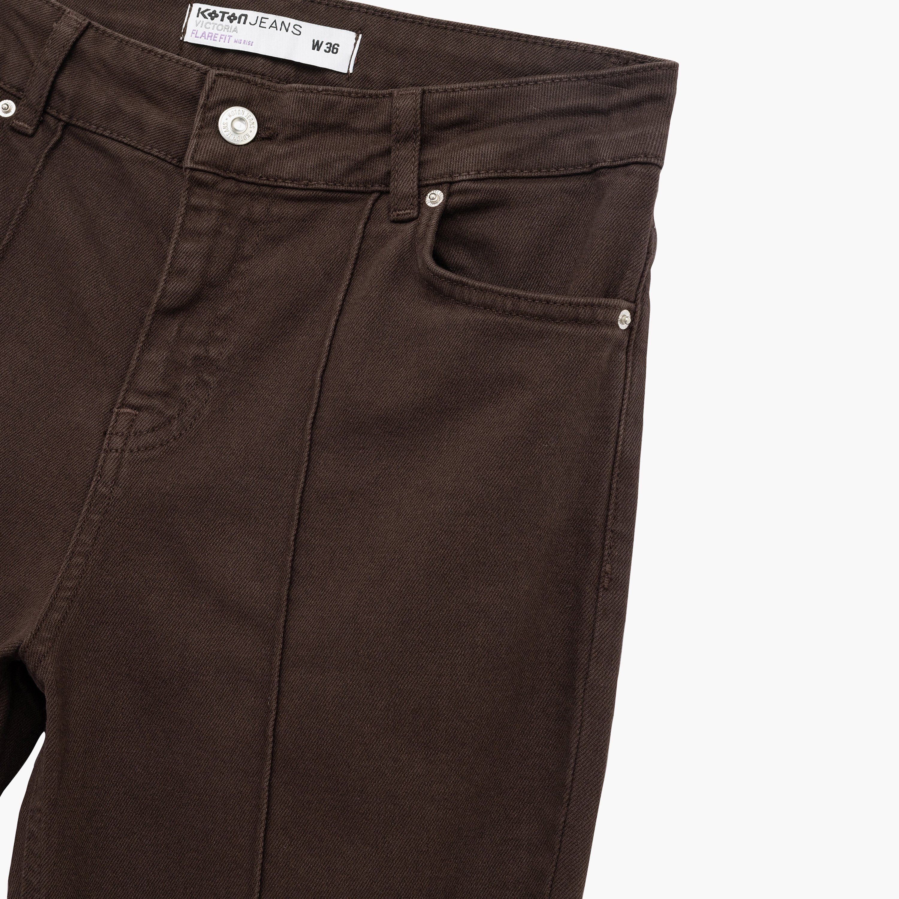 بنطال حريمي بقصة بوت كات باللون البني الداكن من كوتون-women-clothing-trousers-image-7
