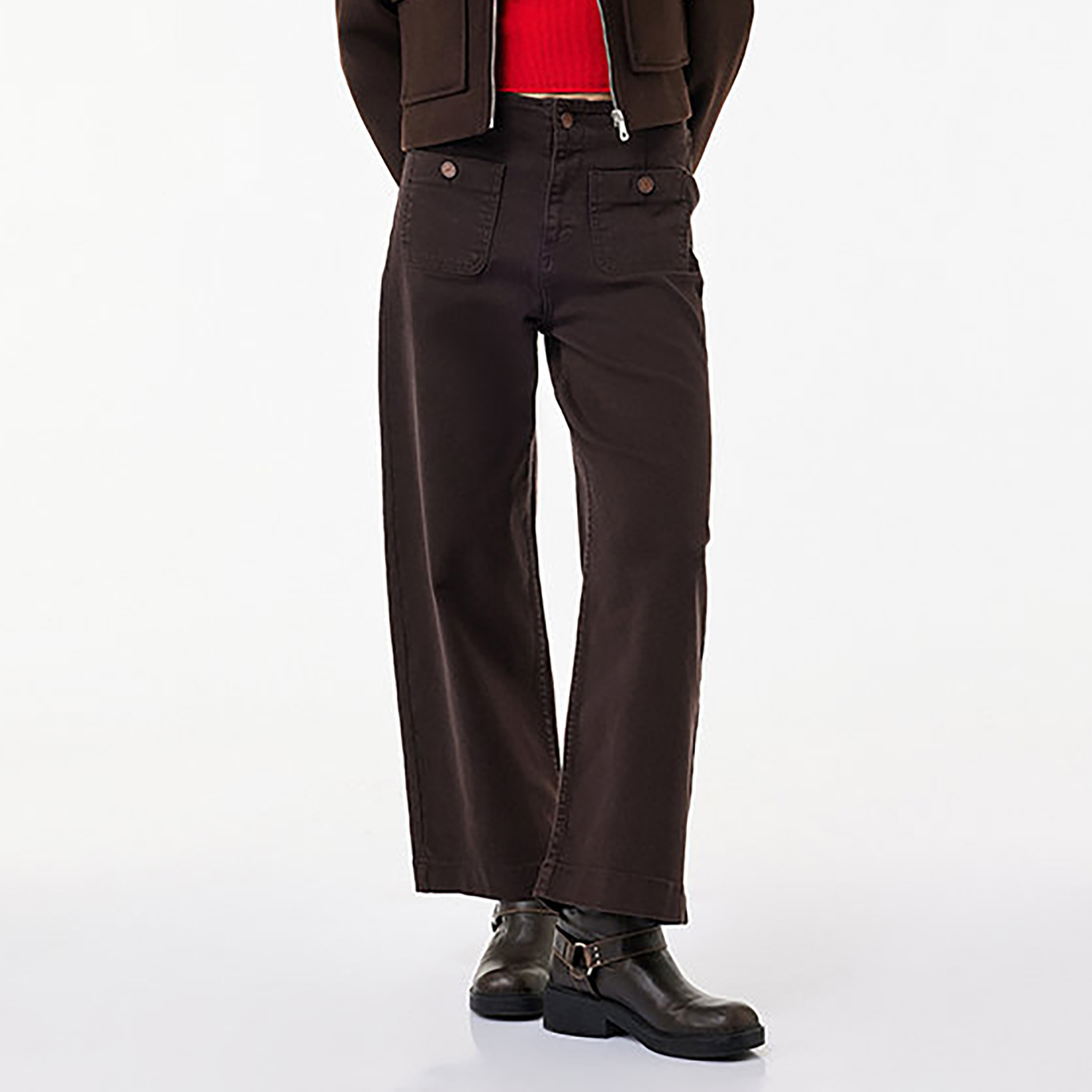 KOTON Dark Brown Straight Women's Trousers-women-clothing-trousers-image-1