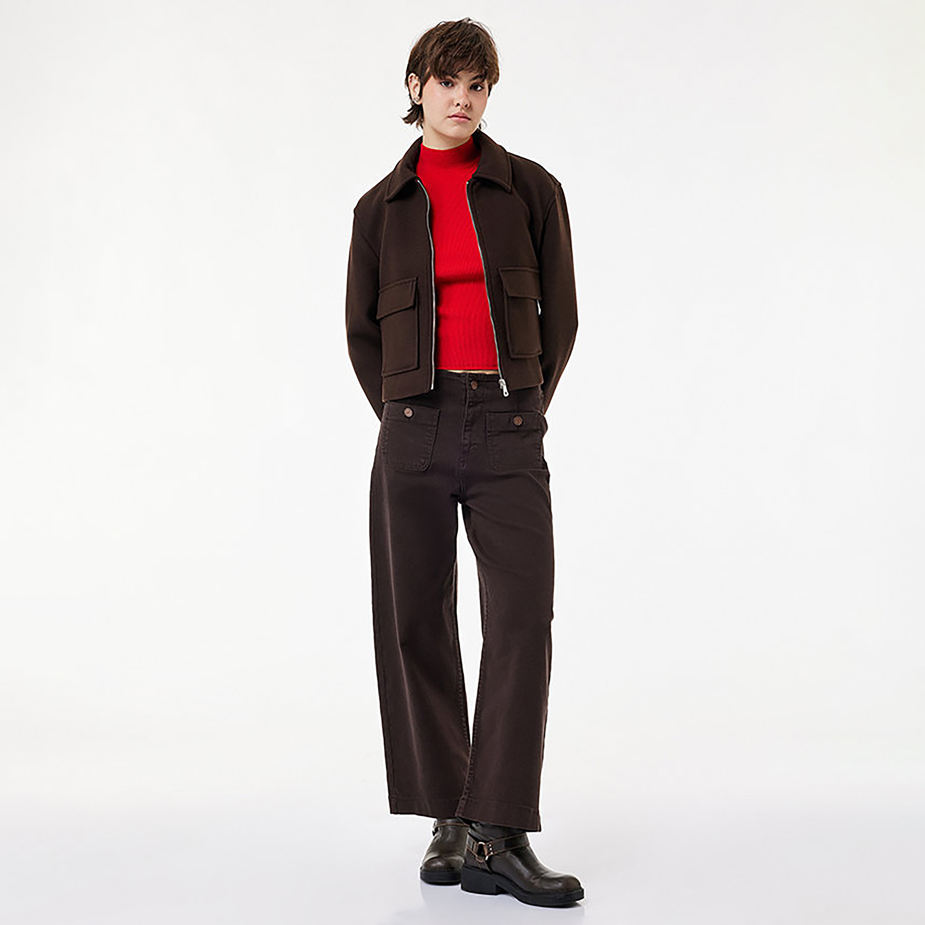 KOTON Dark Brown Straight Women's Trousers-women-clothing-trousers-image-2