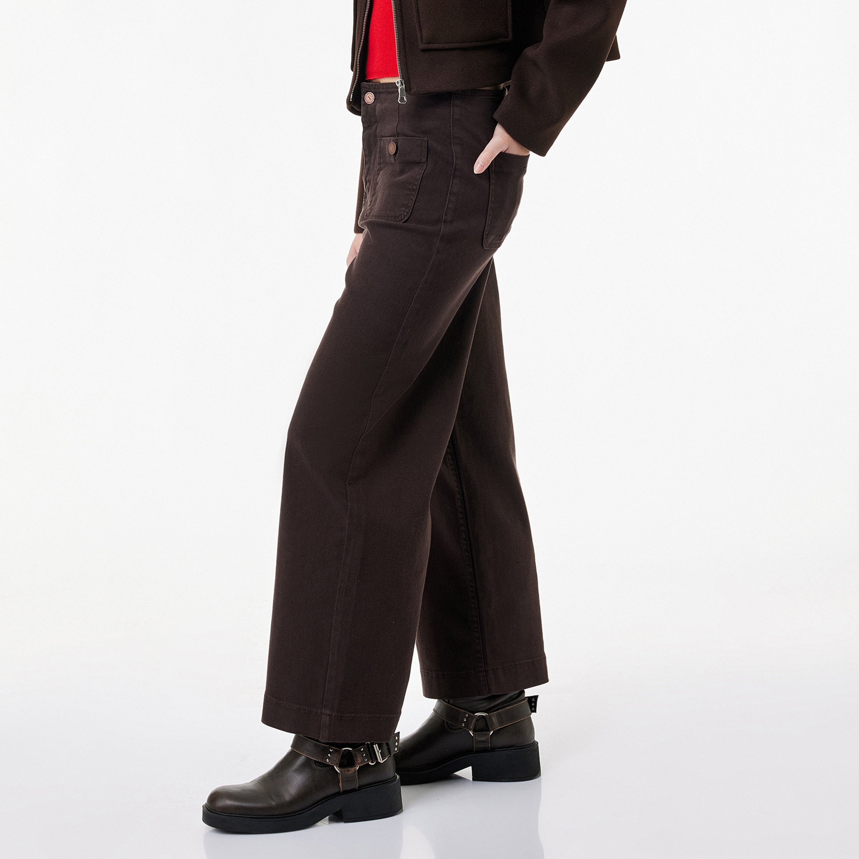 KOTON Dark Brown Straight Women's Trousers-women-clothing-trousers-image-3