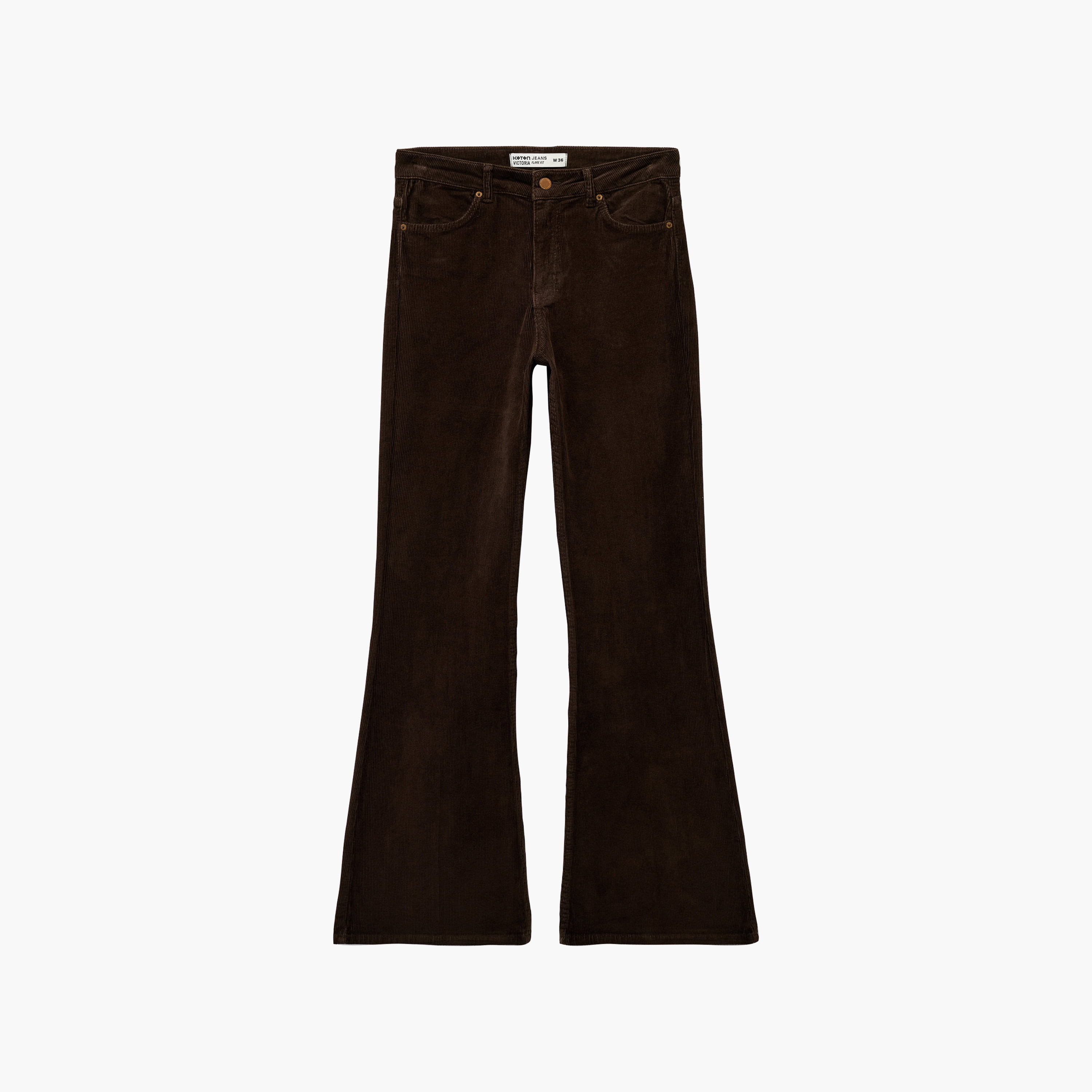 بنطال مخمل مضلع (كوردروي) حريمي بقصة بوت كات باللون البني الداكن من كوتون-women-clothing-trousers-image-4