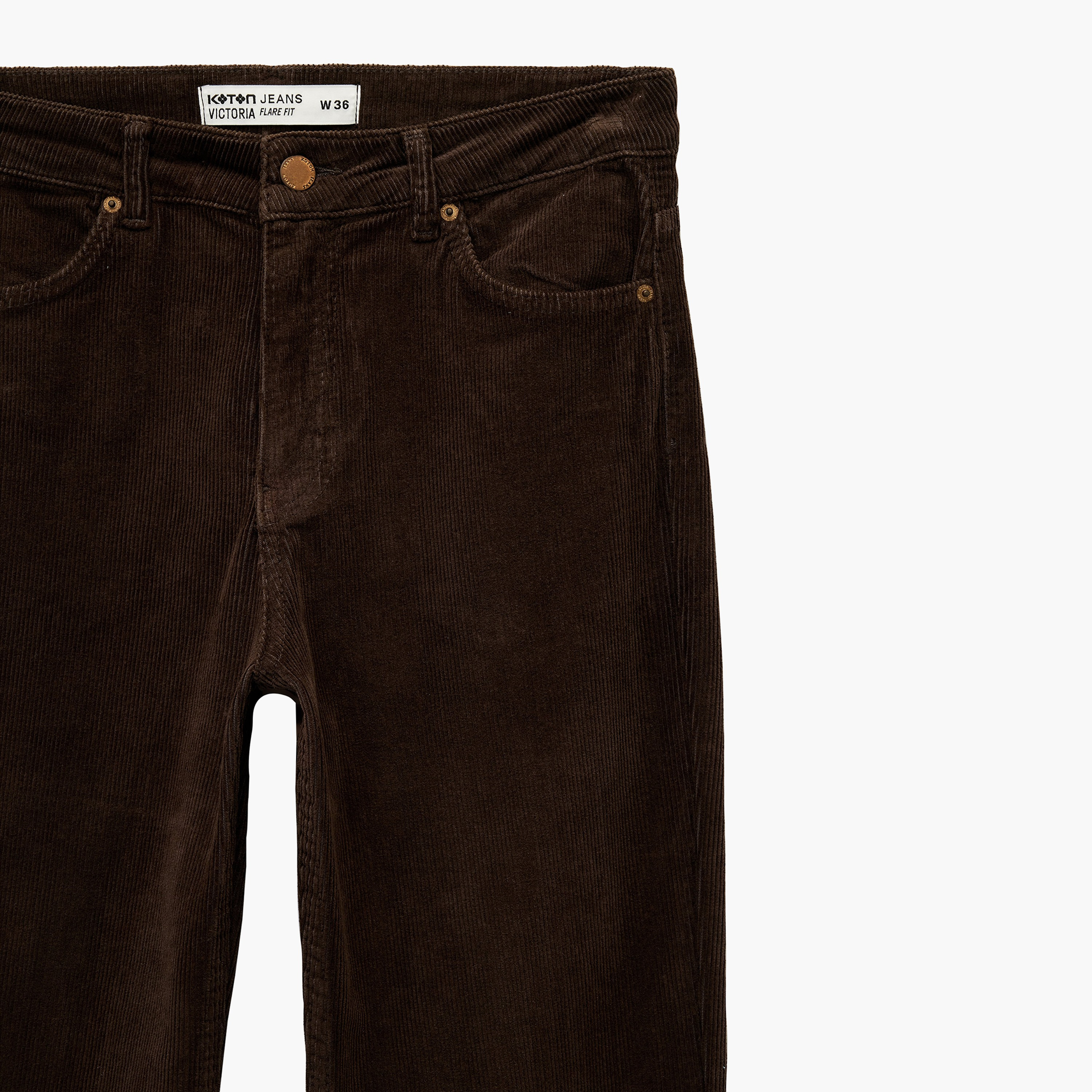 بنطال مخمل مضلع (كوردروي) حريمي بقصة بوت كات باللون البني الداكن من كوتون-women-clothing-trousers-image-6