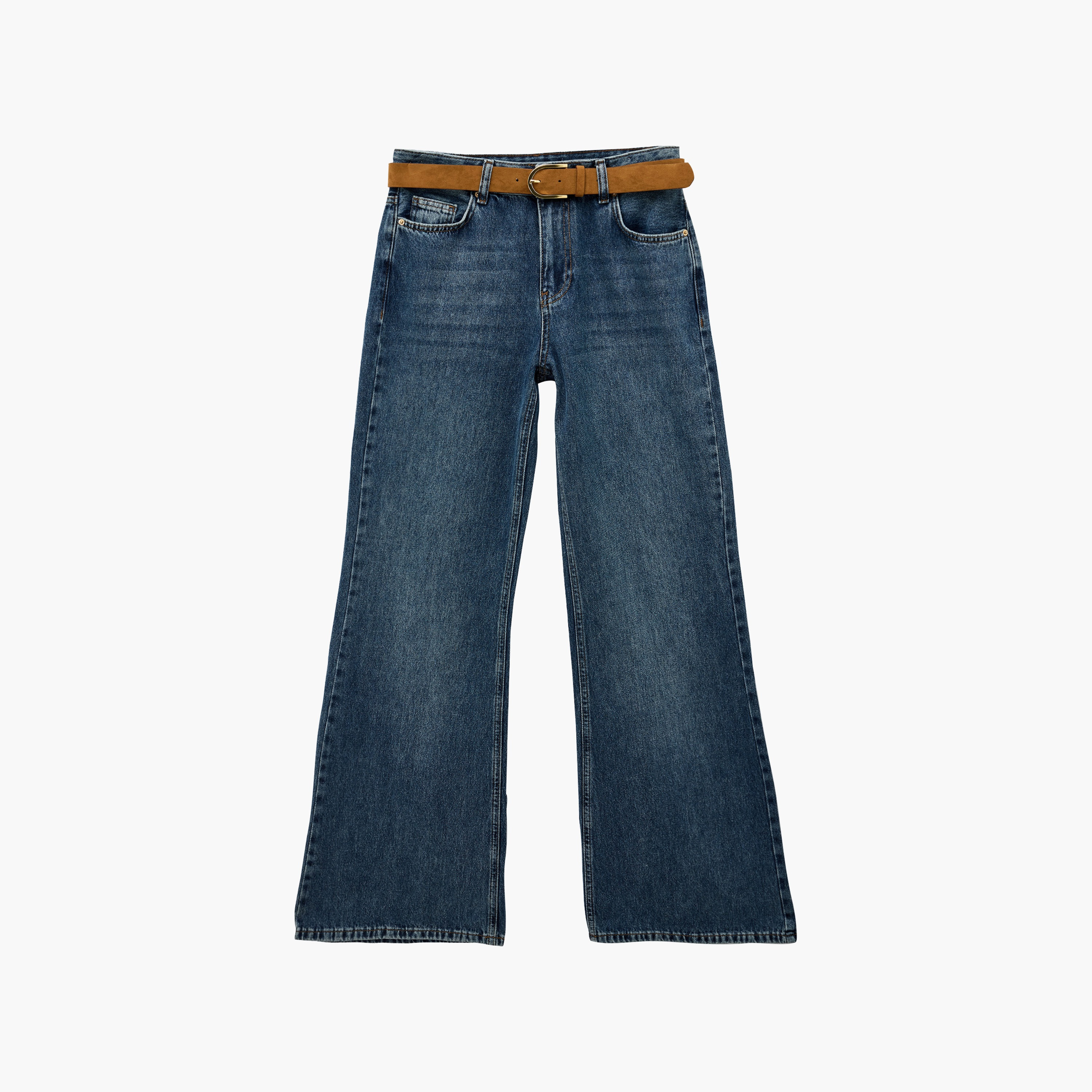 بنطال جينز حريمي بخصر مرتفع وقصة منتظمة وتأثير مغسول من كوتون-women-clothing-jeans-image-5