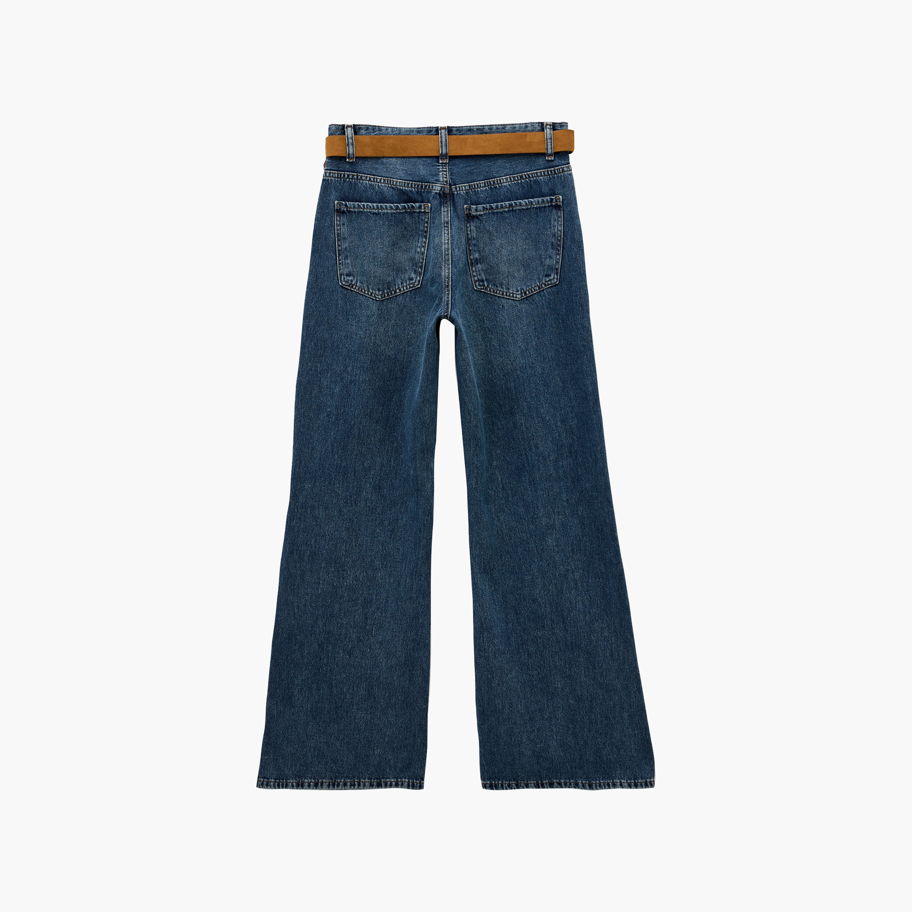 بنطال جينز حريمي بخصر مرتفع وقصة منتظمة وتأثير مغسول من كوتون-women-clothing-jeans-image-6