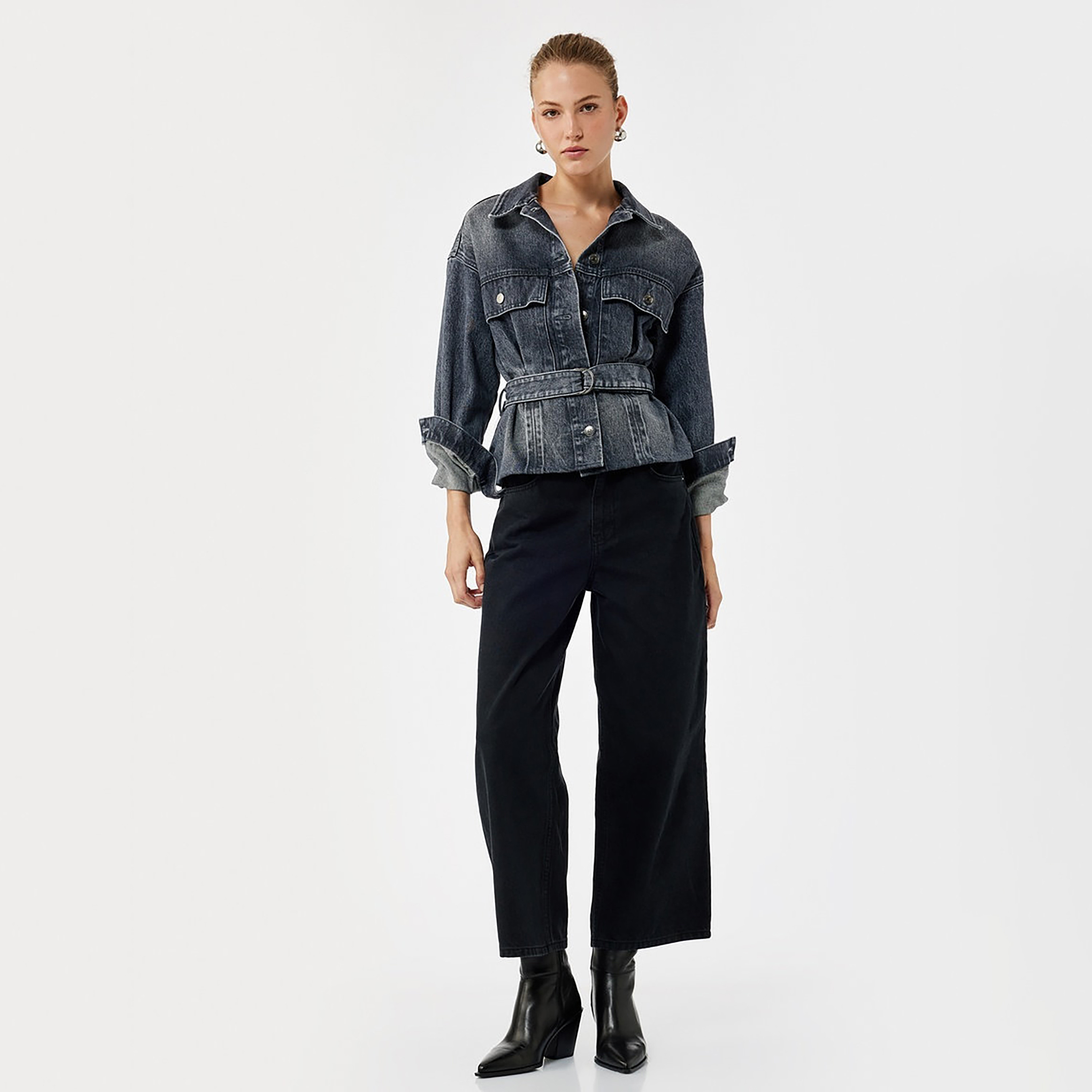 KOTON Black Straight Women's Trousers-women-clothing-trousers-image-2