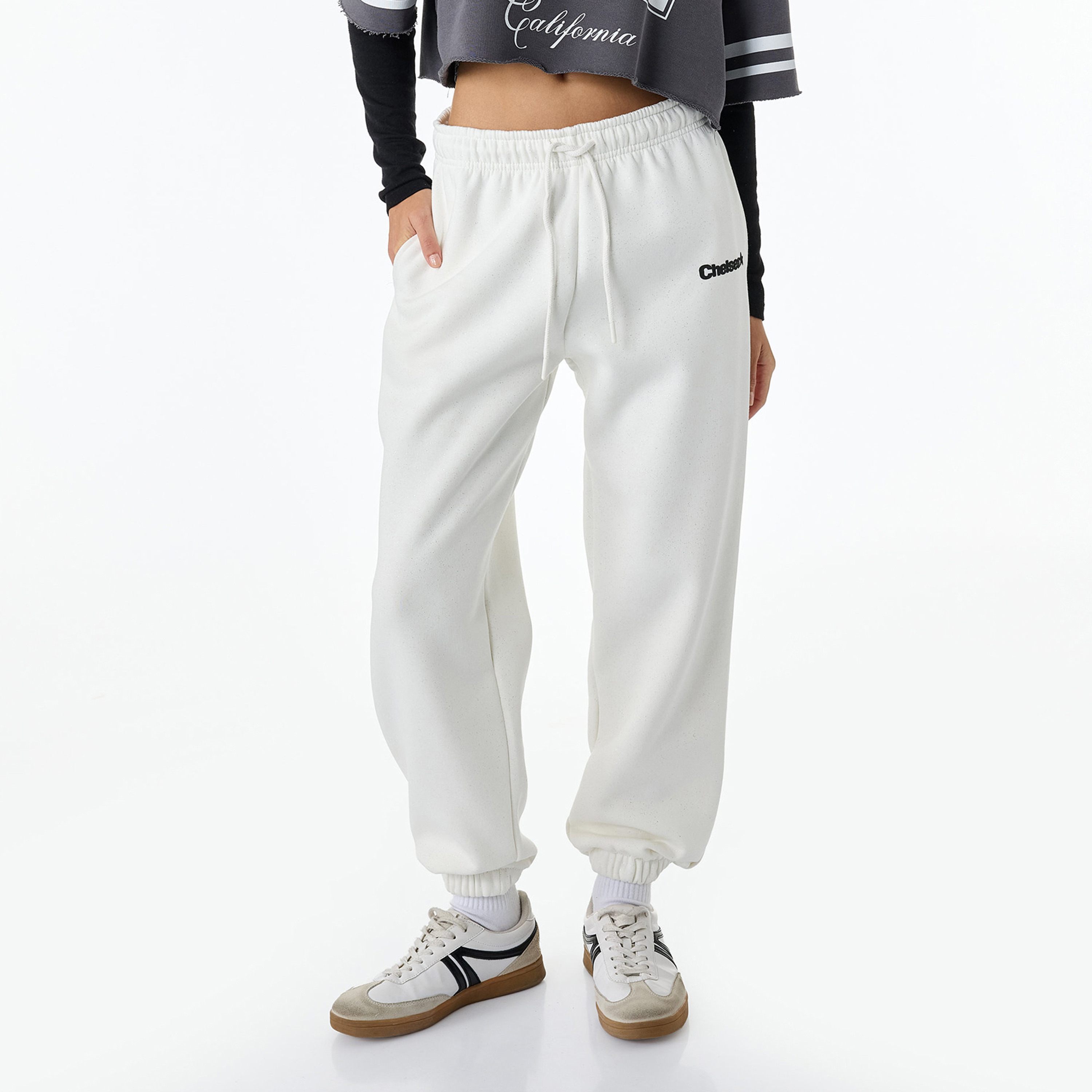 KOTON White Drawstring Waist Cuffed Women's Sweatpants-women-clothing-joggers-image-1