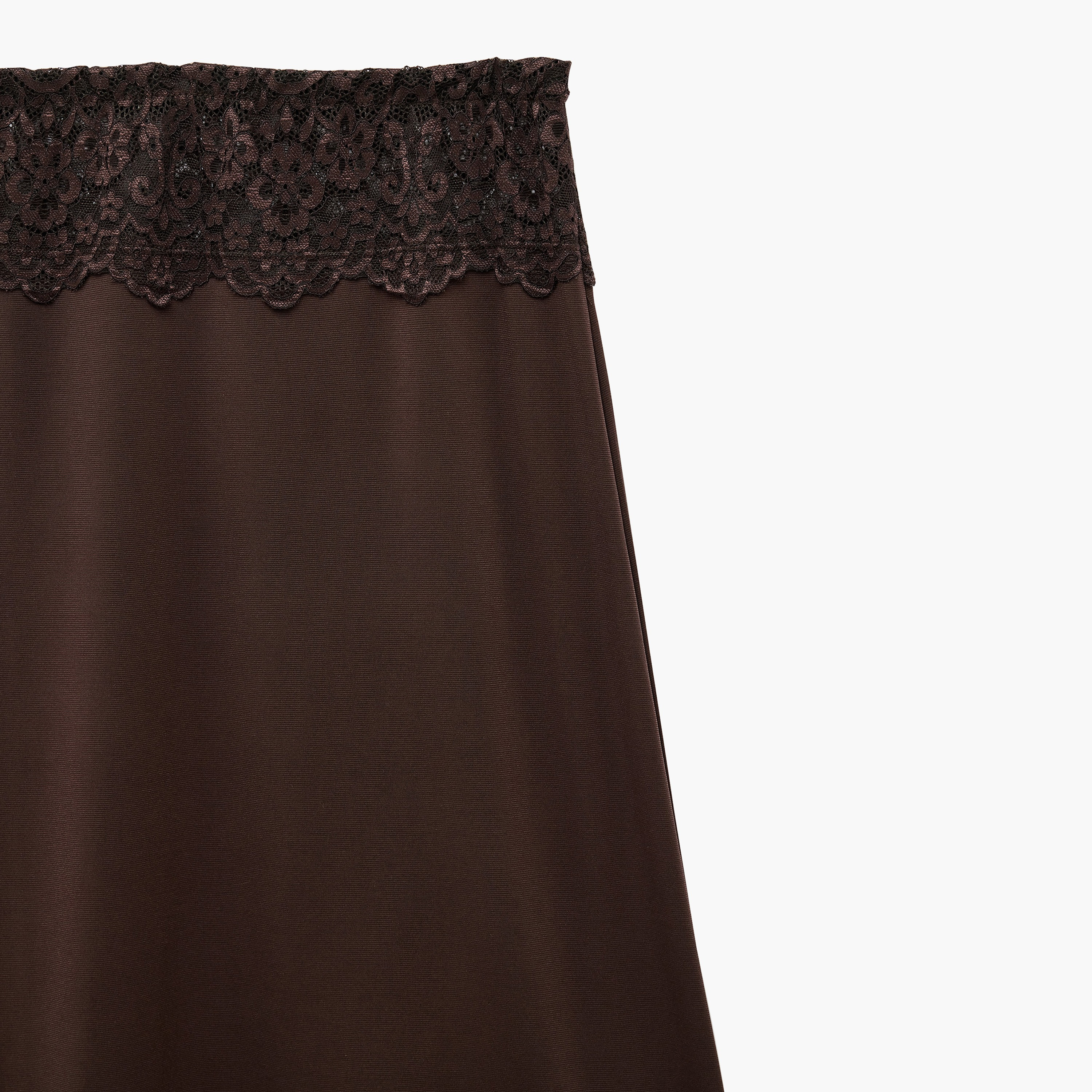KOTON Dark Brown Lace Trim High-Rise A-Line Women's Skirt-women-clothing-skirts-image-3