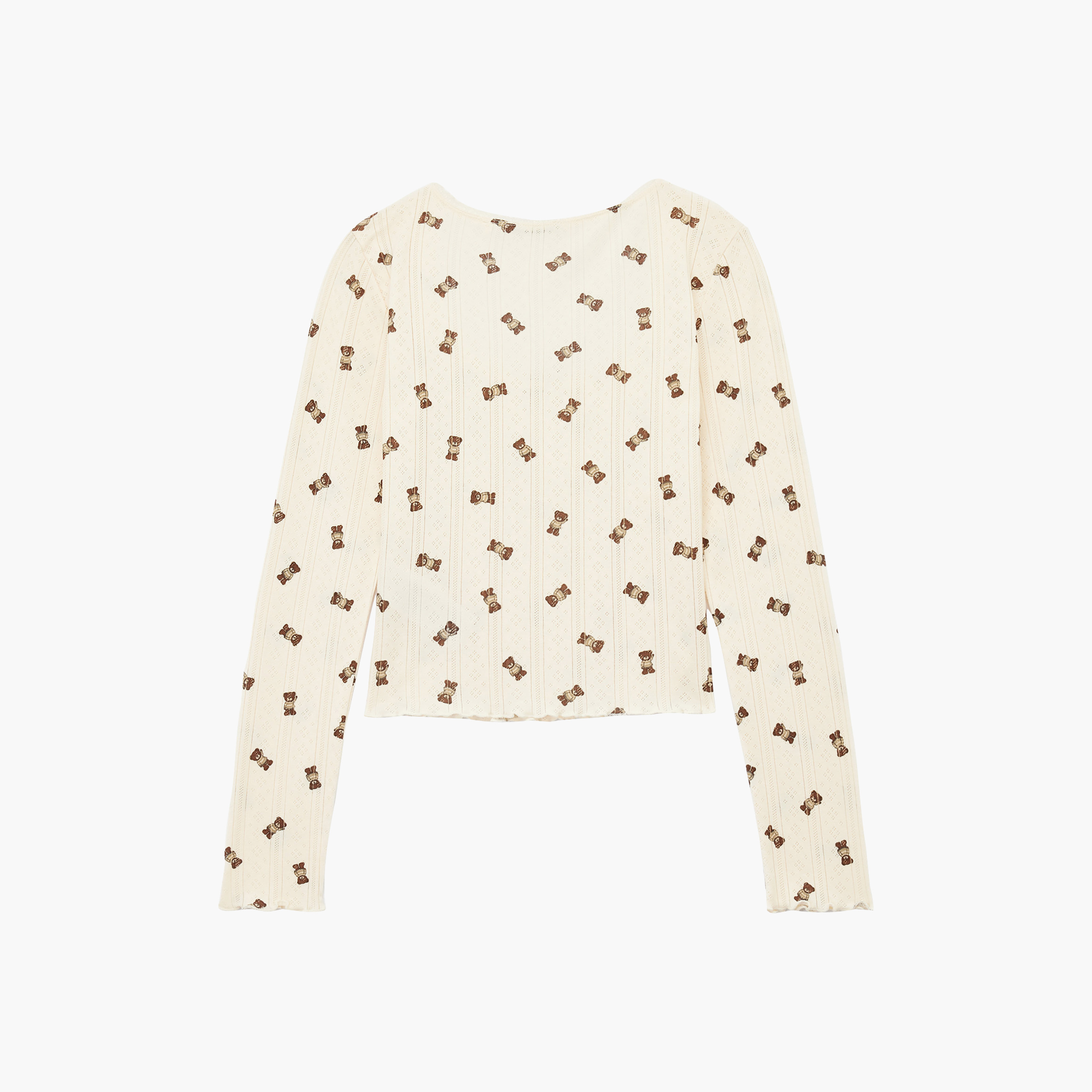 KOTON Cream Teddy Bear Embroidered Scoop Neck Women's Top-women-clothing-nightwear-pyjamas-tops-image-3