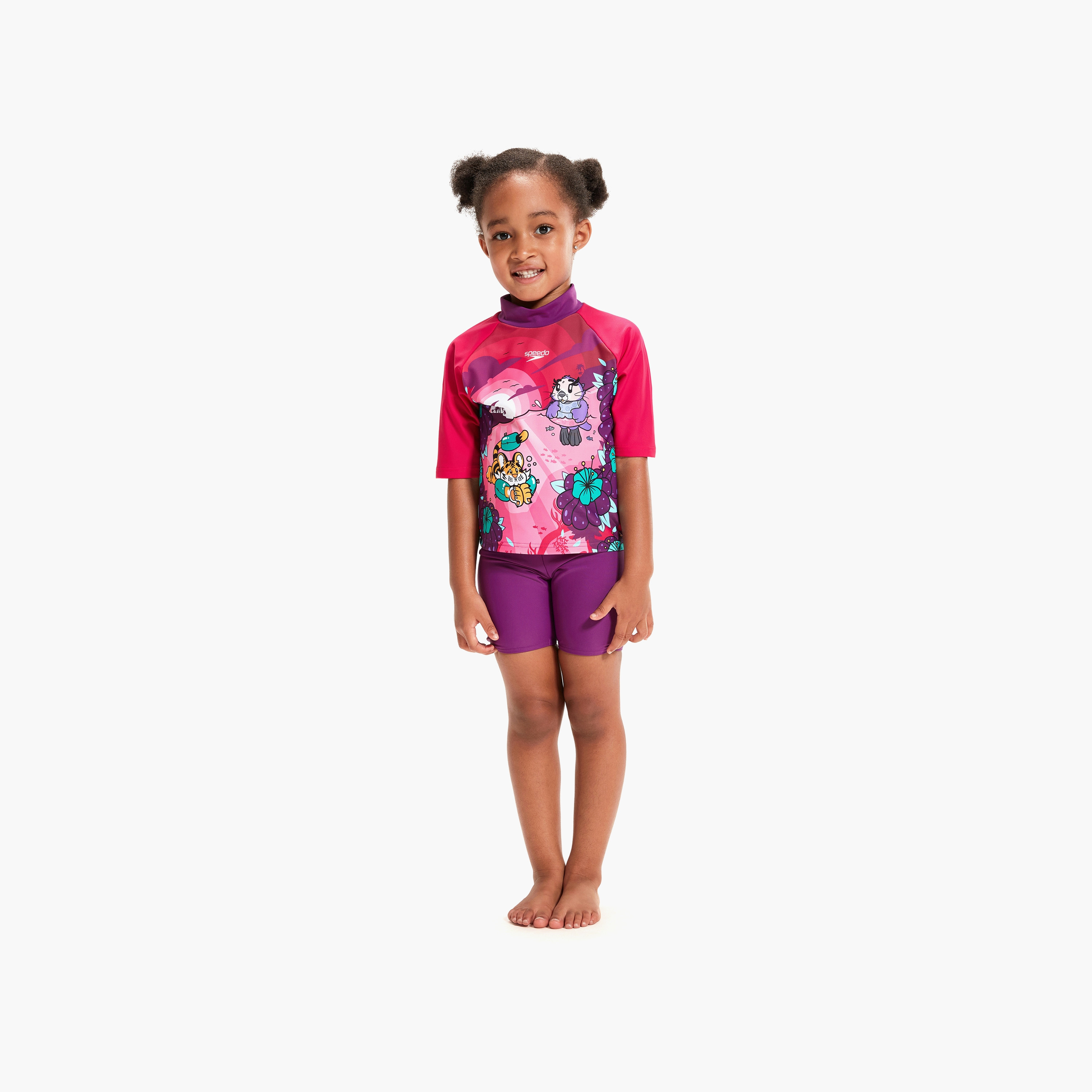 Speedo Girls Learn to Swim Sun Protection Top & Short, Kids Girls, Magic Sangria/Cherry Pink/Sweet Taro-sports-girls-clothing-swimwear-image-1