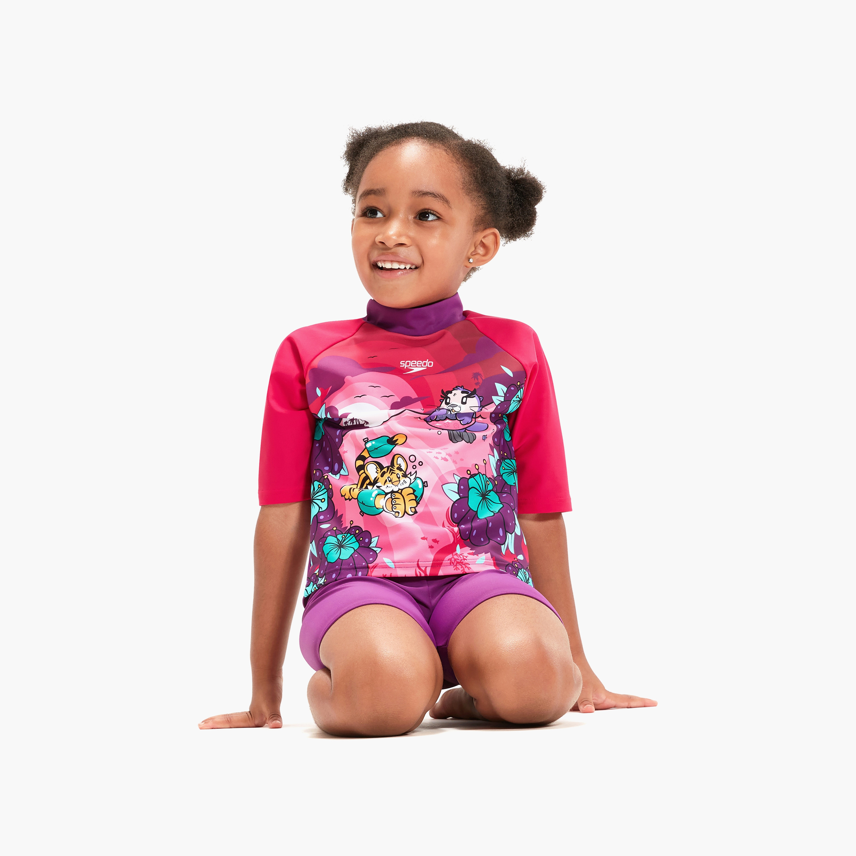 Speedo Girls Learn to Swim Sun Protection Top & Short, Kids Girls, Magic Sangria/Cherry Pink/Sweet Taro-sports-girls-clothing-swimwear-image-4