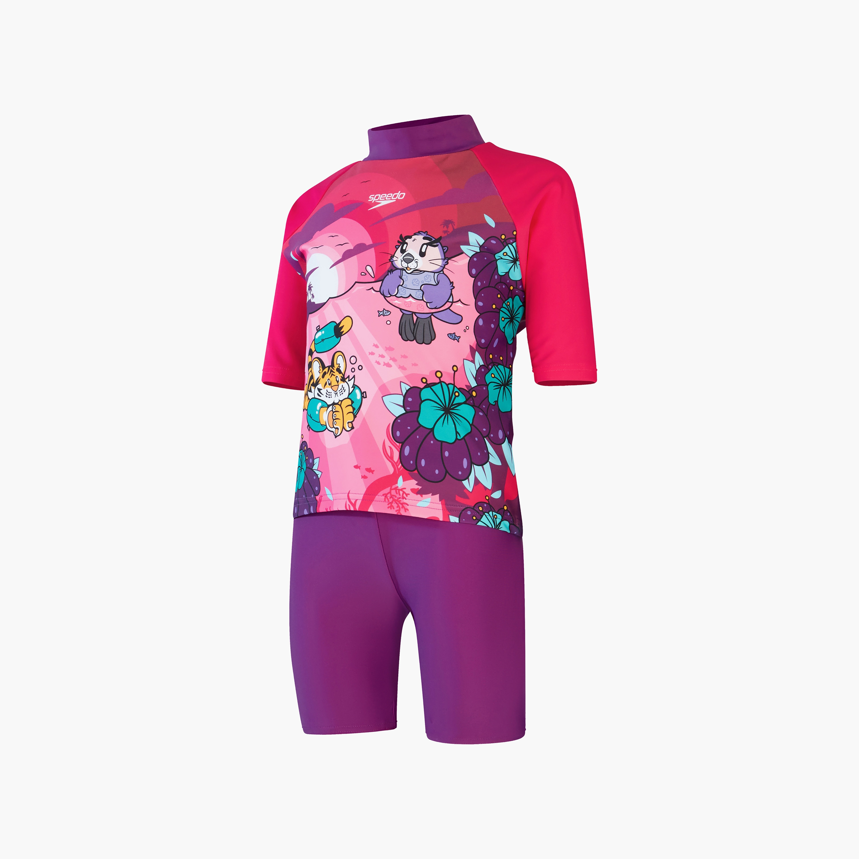 Speedo Girls Learn to Swim Sun Protection Top & Short, Kids Girls, Magic Sangria/Cherry Pink/Sweet Taro-sports-girls-clothing-swimwear-image-7