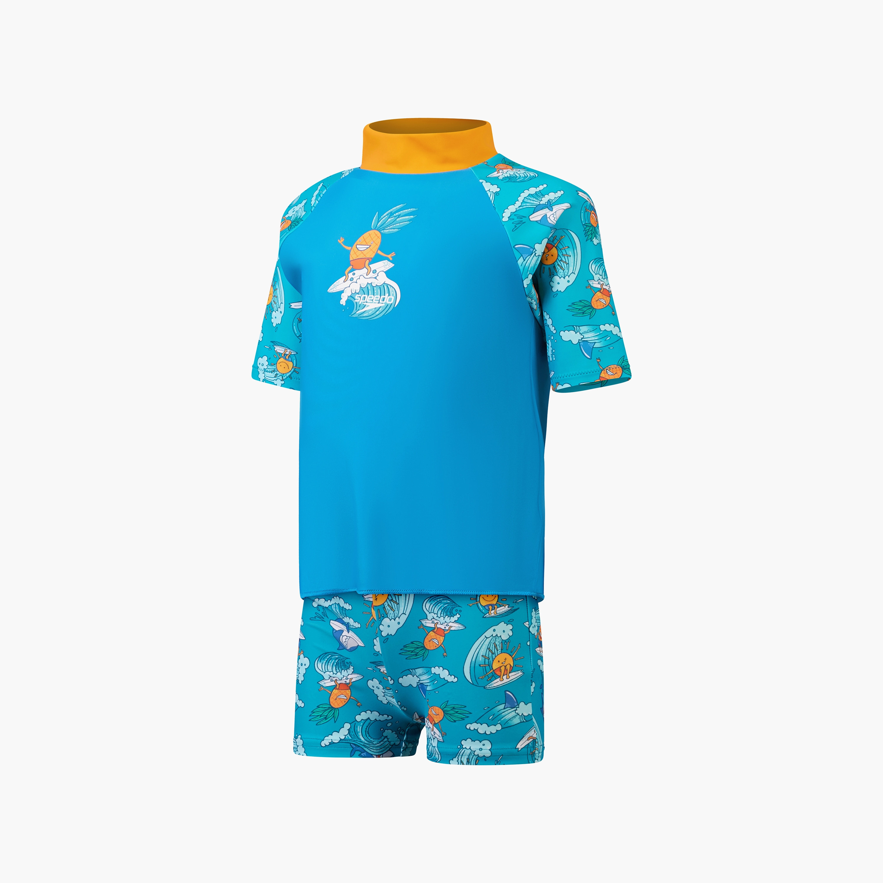 Speedo Infant Short Sleeve Printed Rash Top Set, Baby, Baja Blue/Parrot/Mystic-baby-boys-clothing-swimwear-image-1
