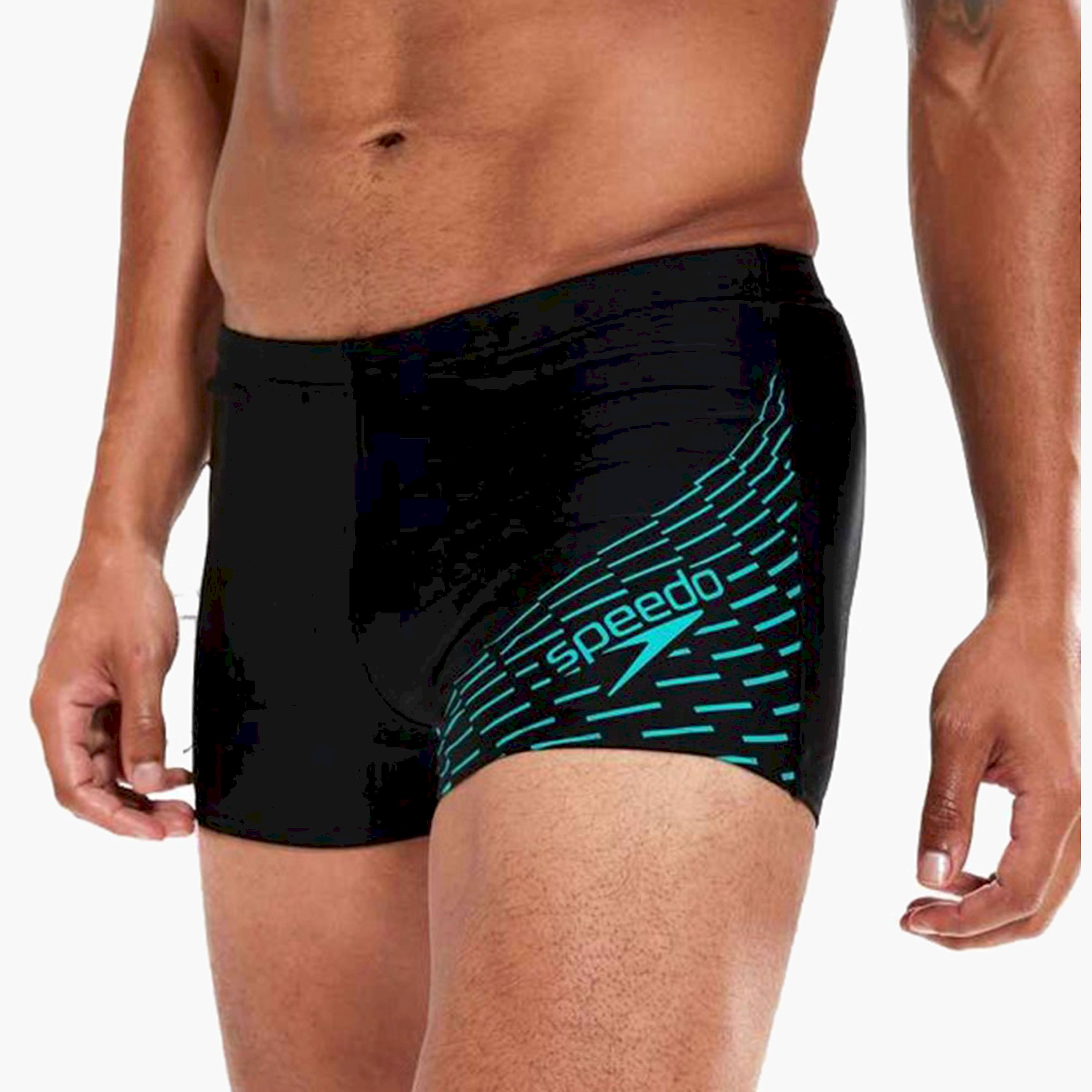 شورت رياضي بشعار سبيدو ميدلي للرجال البالغين مع أسود/أكواريوم-men-clothing-swimandbeach-shorts-image-1