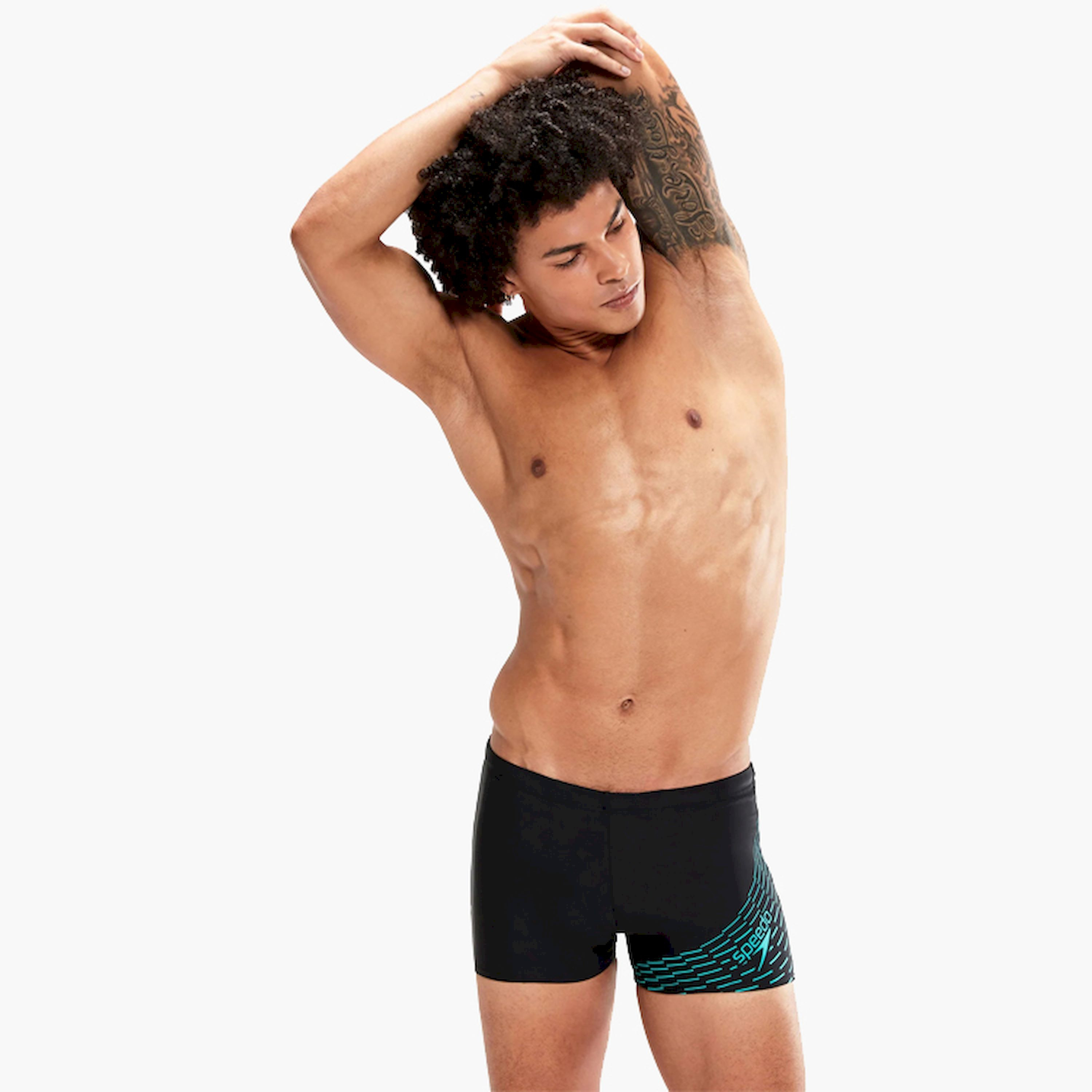 شورت رياضي بشعار سبيدو ميدلي للرجال البالغين مع أسود/أكواريوم-men-clothing-swimandbeach-shorts-image-2