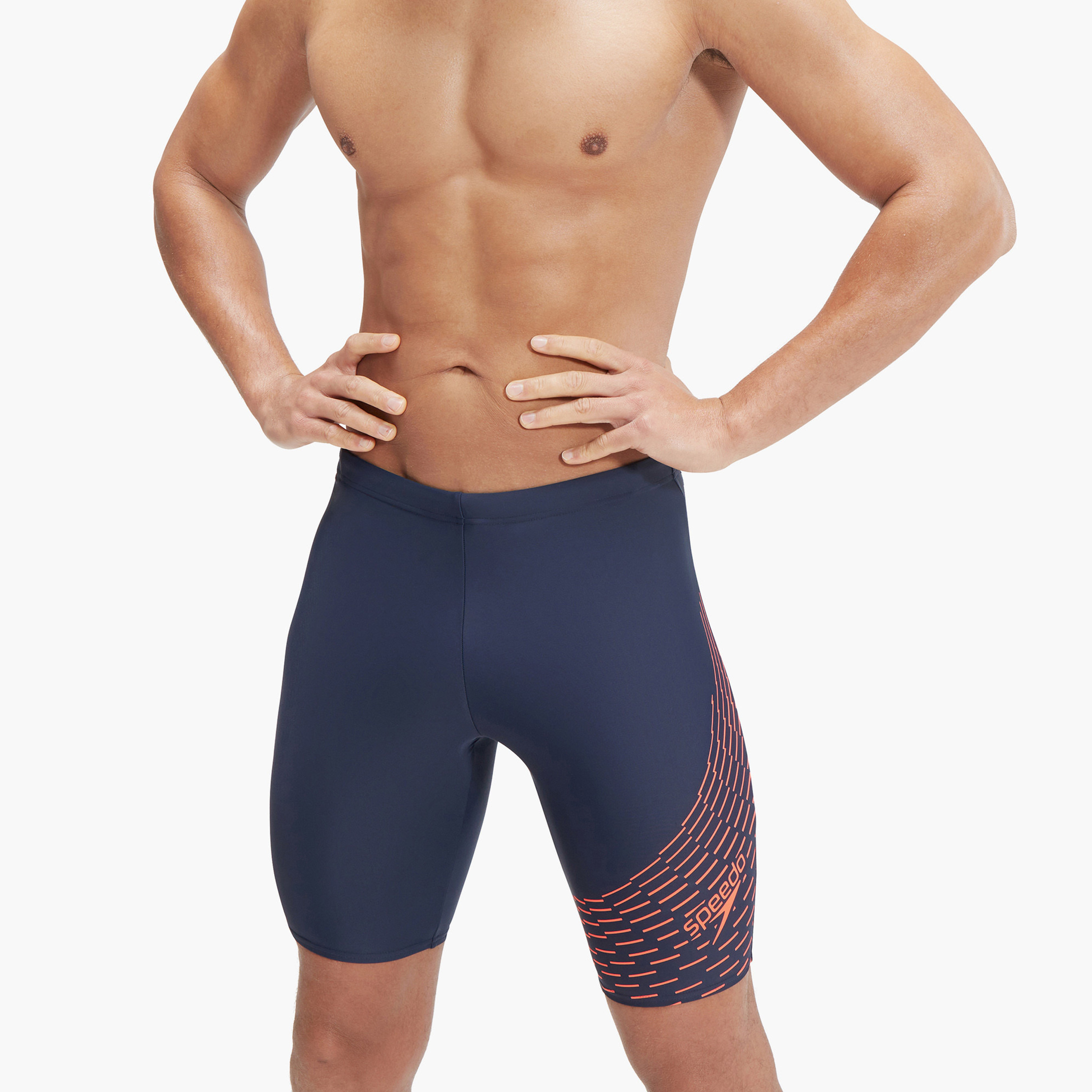 Speedo Mens Medley Logo Jammer, Adult Men, True Navy/Volcanic Orange-men-clothing-swimandbeach-shorts-image-1