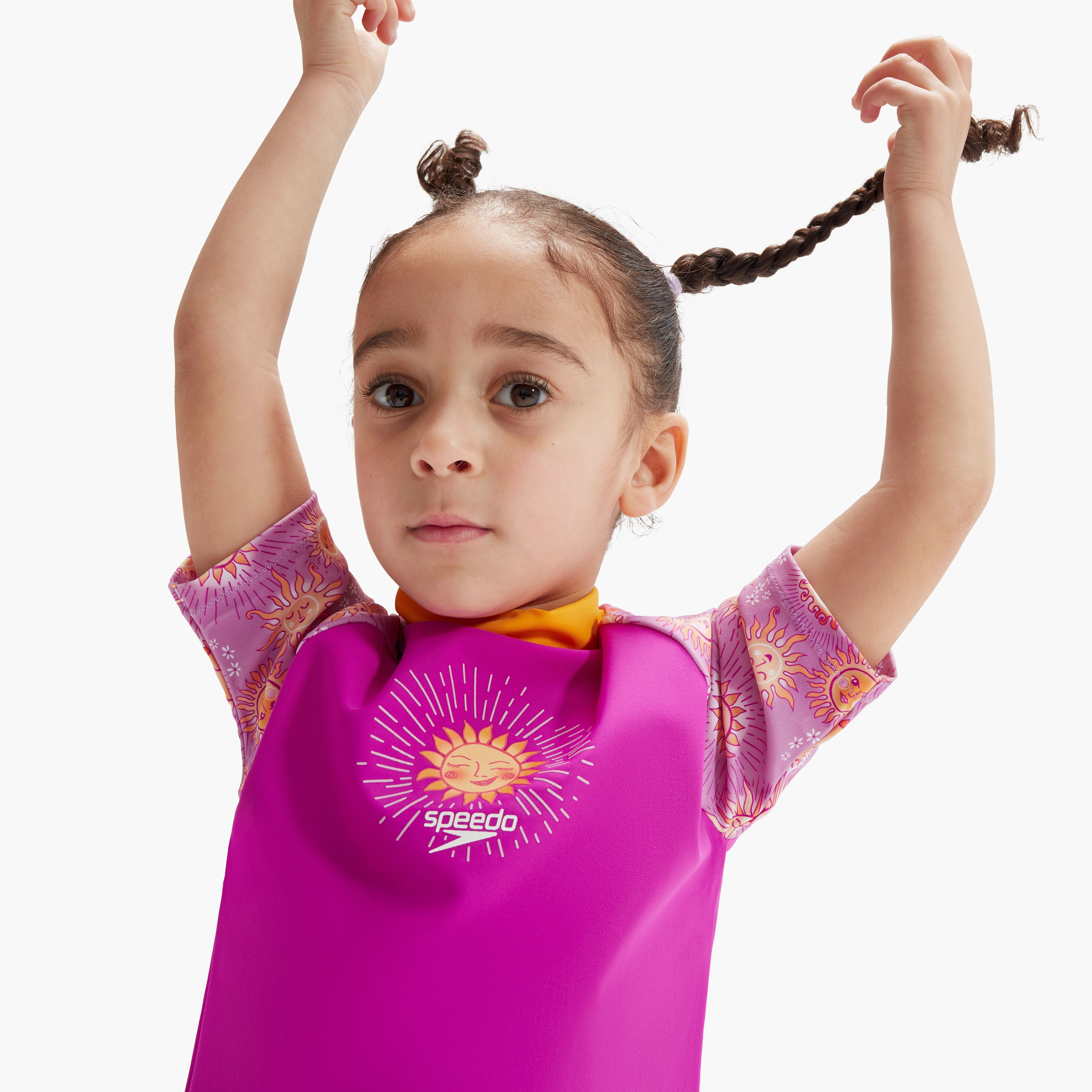 Speedo Girls Digital Short Sleeve Rash Top Set, Kids Girls, Very Fuschia/Parrot/White-baby-girls-clothing-swimwear-image-4