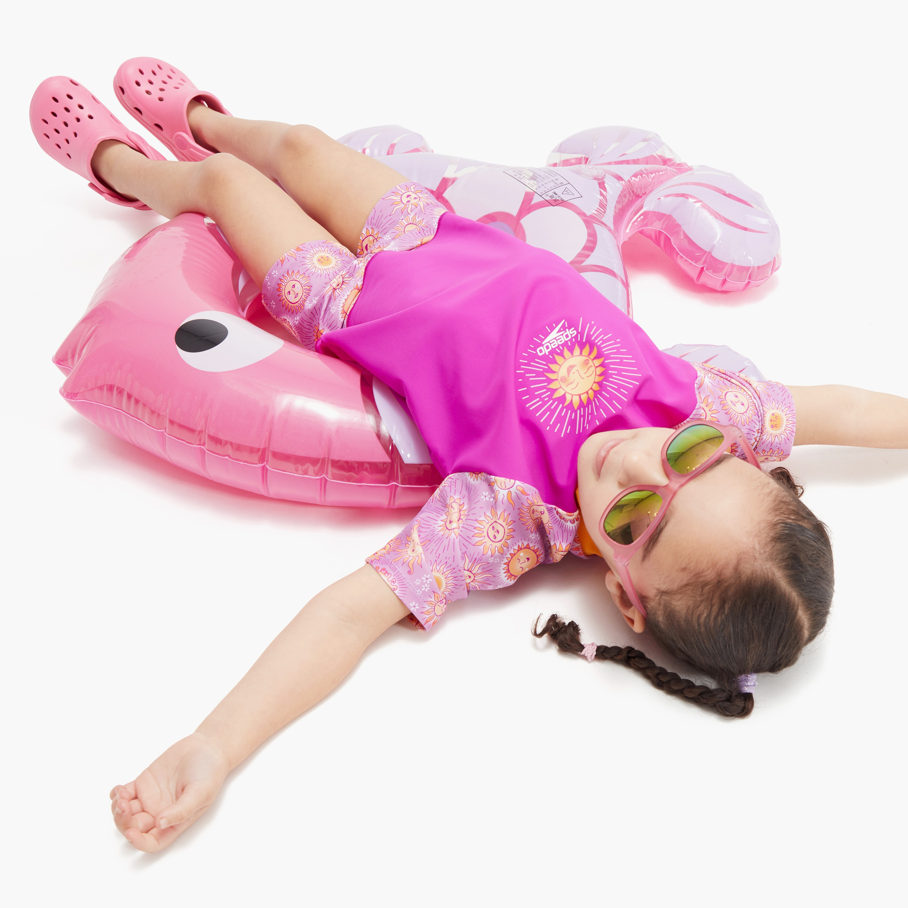 Speedo Girls Digital Short Sleeve Rash Top Set, Kids Girls, Very Fuschia/Parrot/White-baby-girls-clothing-swimwear-image-7
