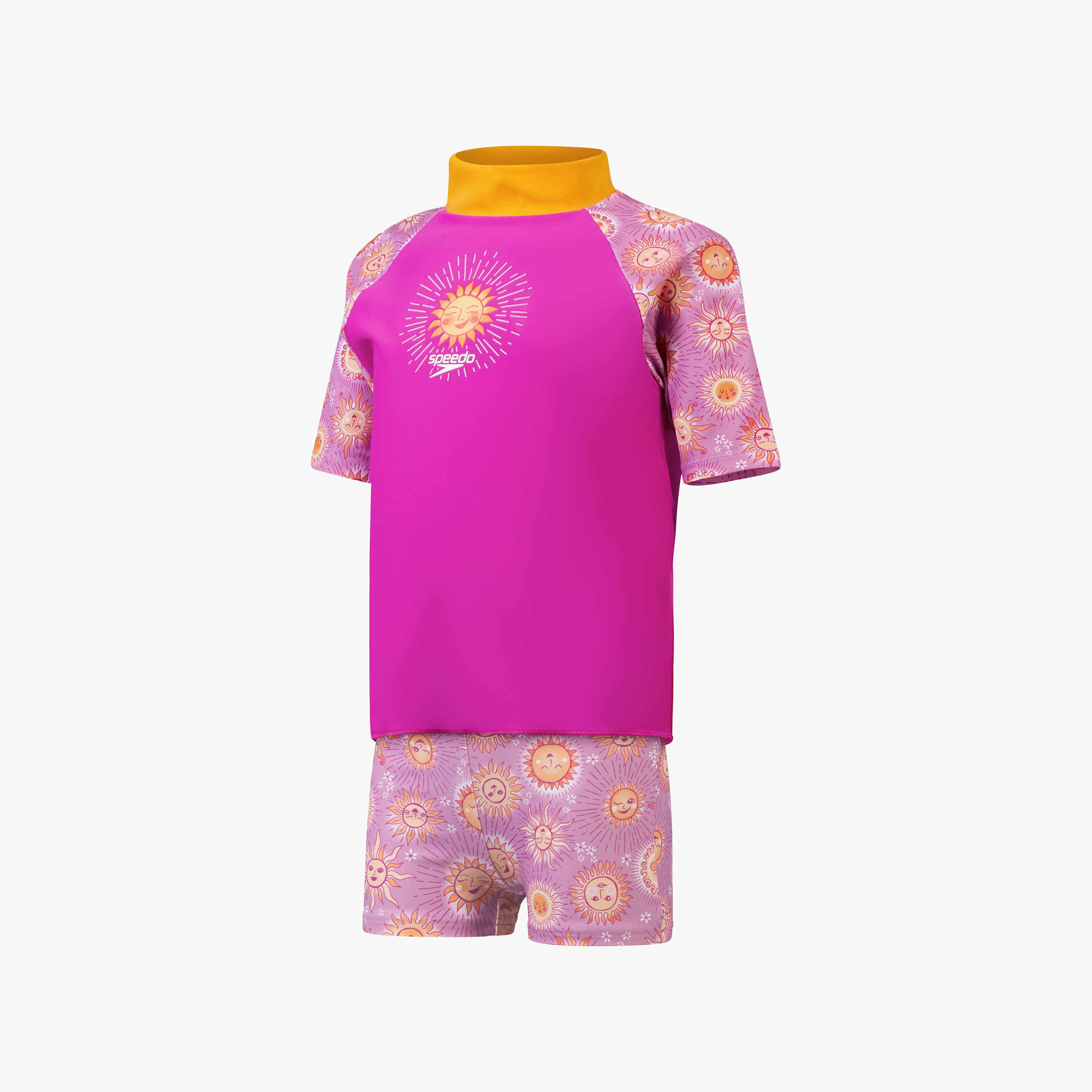 Speedo Girls Digital Short Sleeve Rash Top Set, Kids Girls, Very Fuschia/Parrot/White-baby-girls-clothing-swimwear-image-8