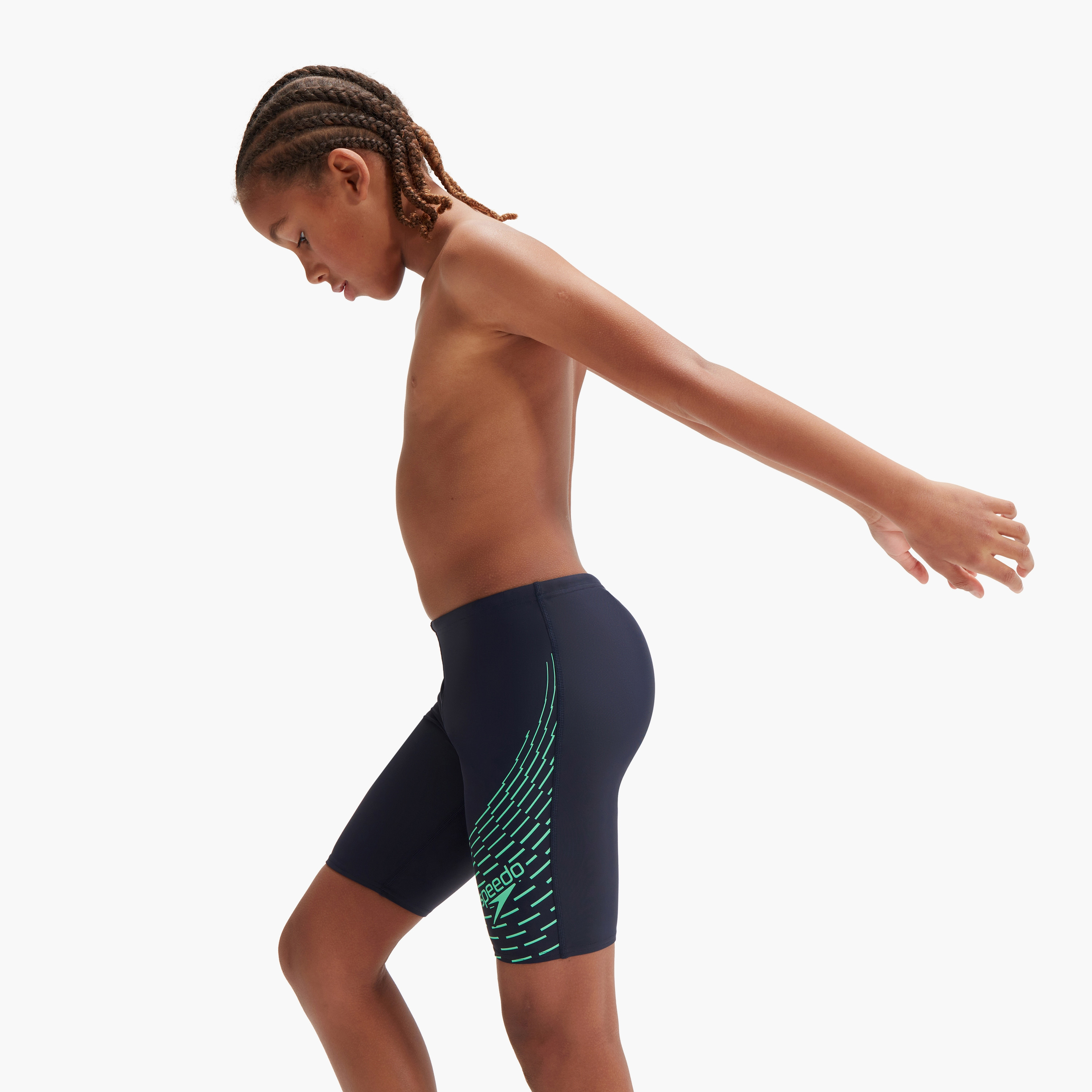 Speedo Boys Medley Logo Jammer, Kids Boys, True Navy/Green Glow-boys-clothing-sportswear-swimwear-image-4