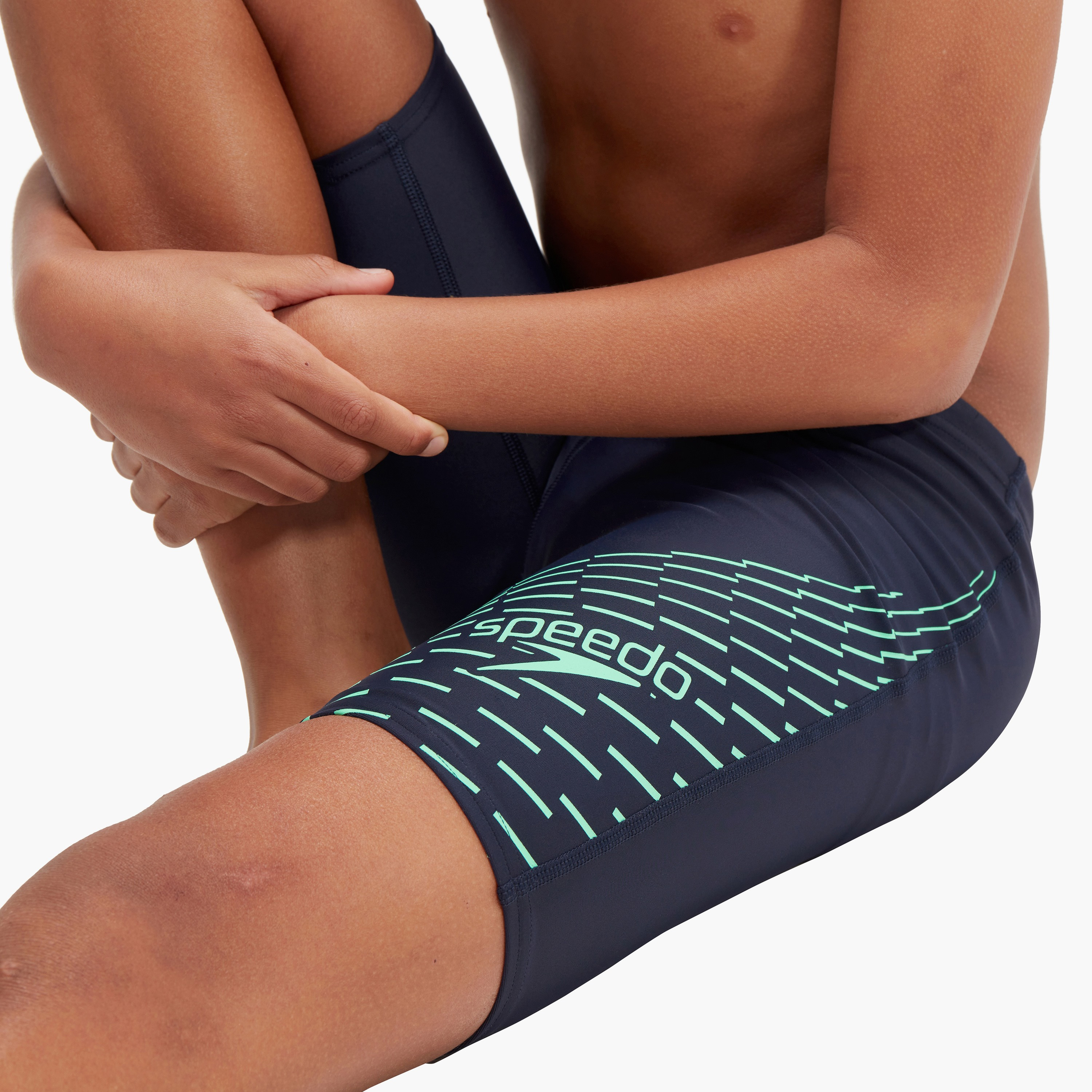 Speedo Boys Medley Logo Jammer, Kids Boys, True Navy/Green Glow-boys-clothing-sportswear-swimwear-image-5