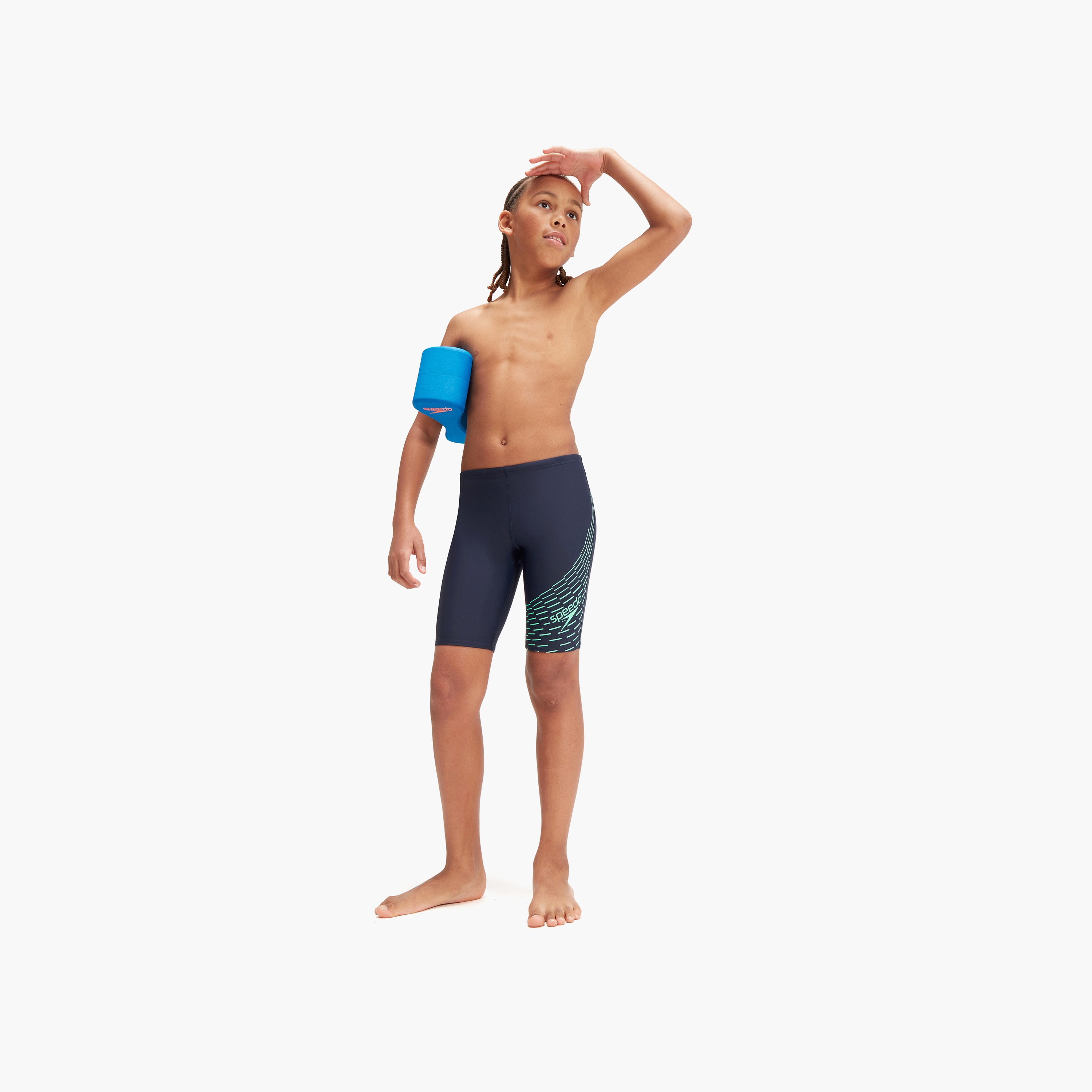 Speedo Boys Medley Logo Jammer, Kids Boys, True Navy/Green Glow-boys-clothing-sportswear-swimwear-image-8