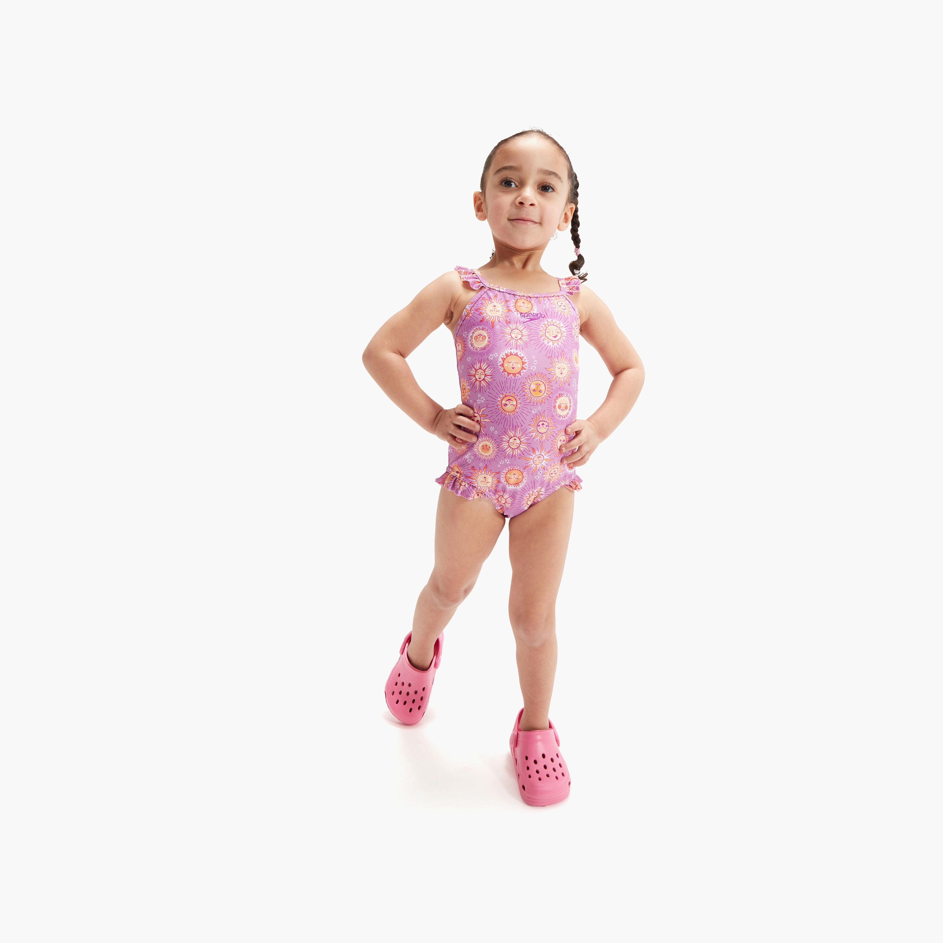 Speedo Girls Digital Frill Thinstrap Swimsuit, Kids Girls, Parma Violet/Very Fuschia/Apricot Jam/Pa-girls-clothing-swimwear-image-1
