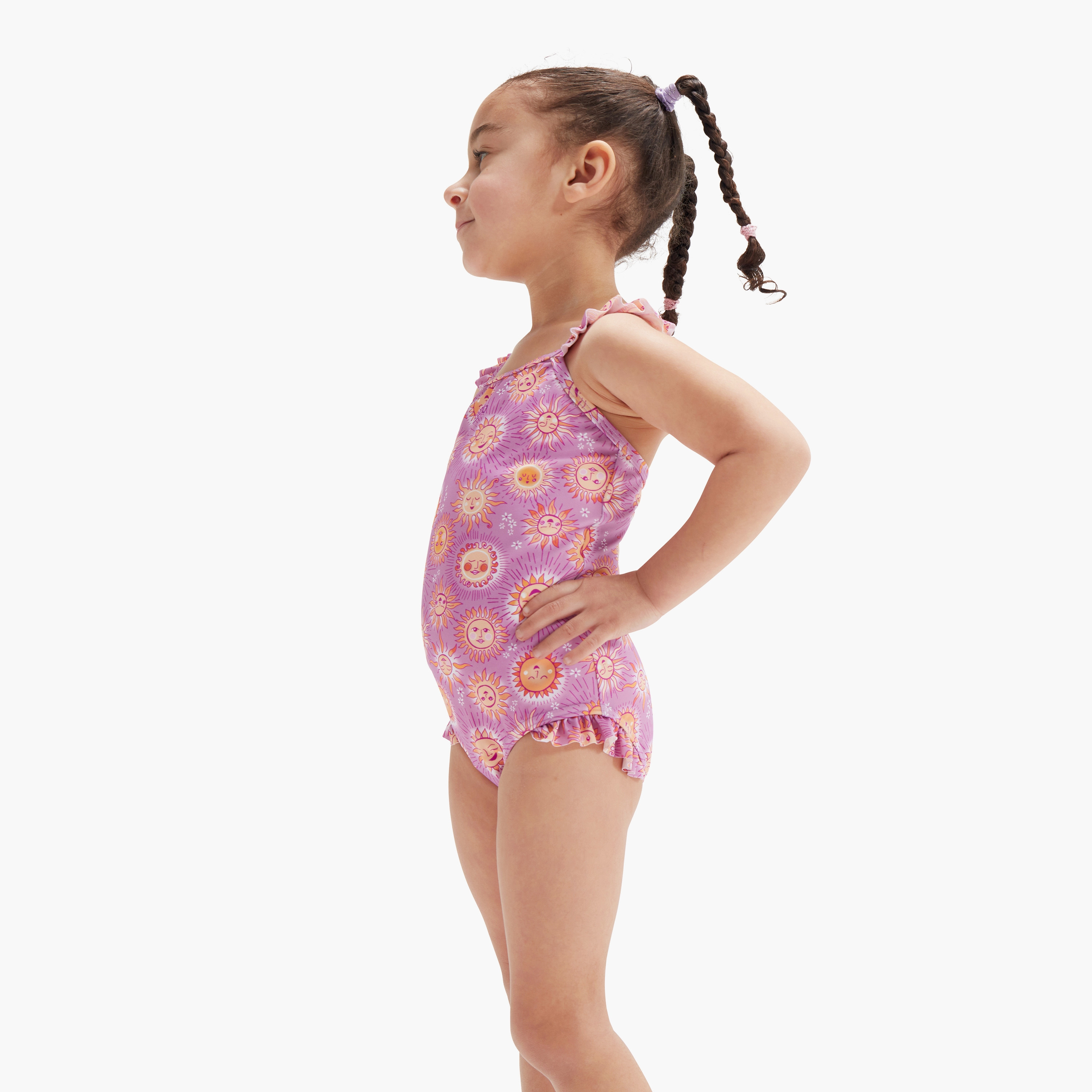 Speedo Girls Digital Frill Thinstrap Swimsuit, Kids Girls, Parma Violet/Very Fuschia/Apricot Jam/Pa-girls-clothing-swimwear-image-2