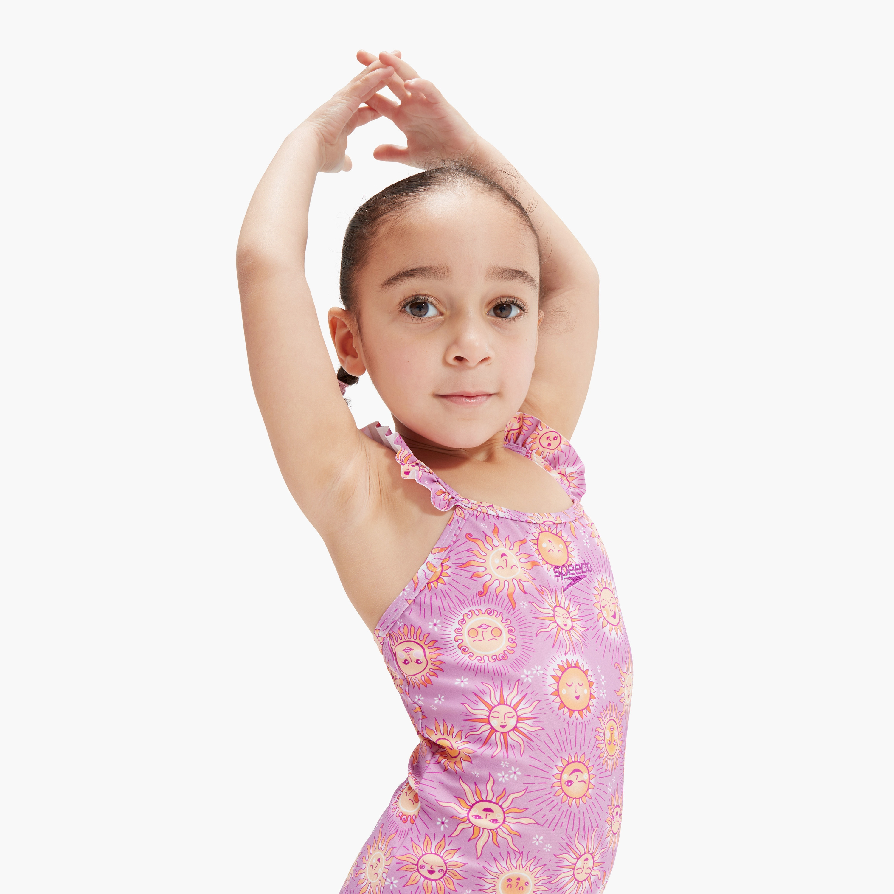Speedo Girls Digital Frill Thinstrap Swimsuit, Kids Girls, Parma Violet/Very Fuschia/Apricot Jam/Pa-girls-clothing-swimwear-image-5