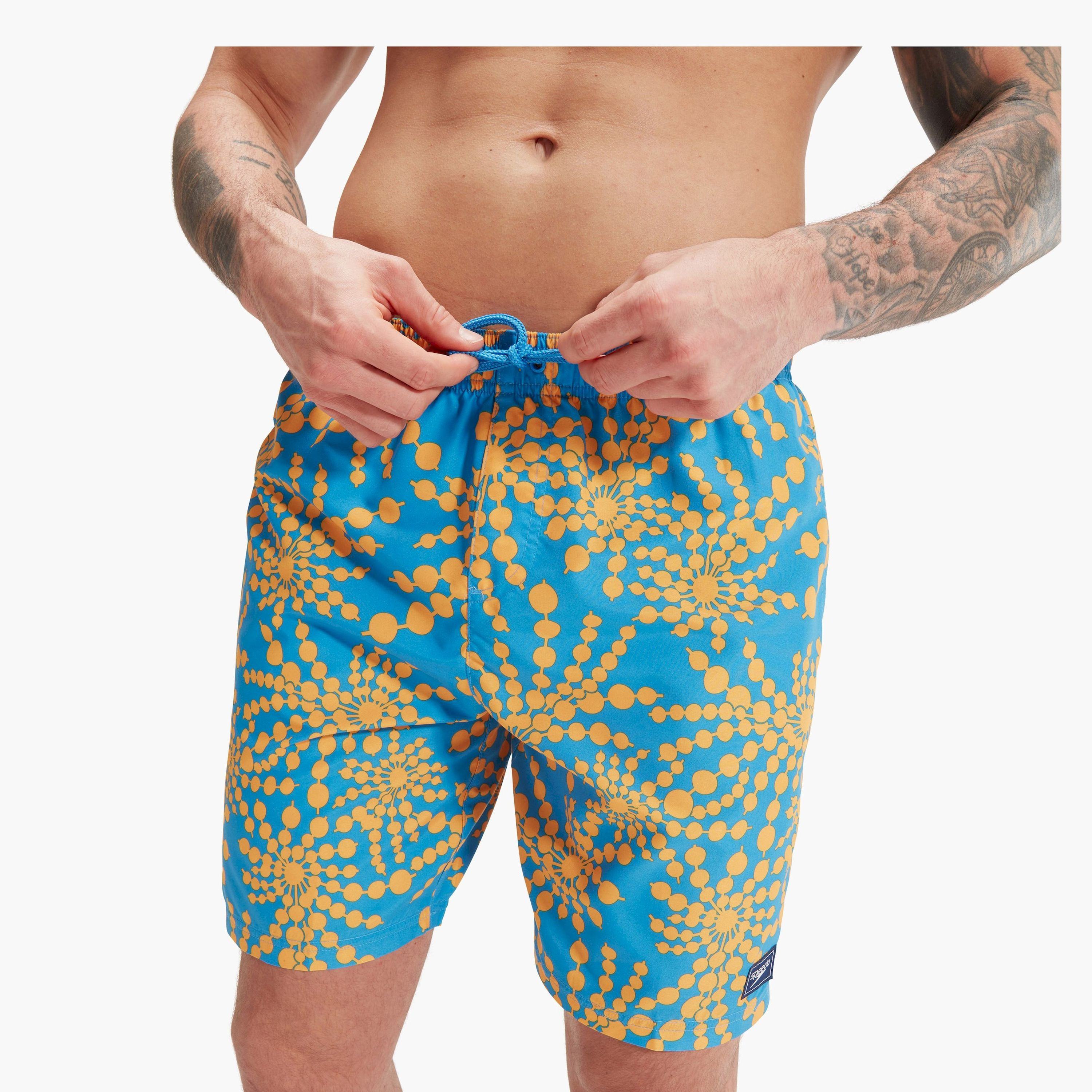 Speedo Mens Printed Leisure 18 Watershort, Adult Men, Baja Blue/Mango-men-clothing-swimandbeach-shorts-image-1