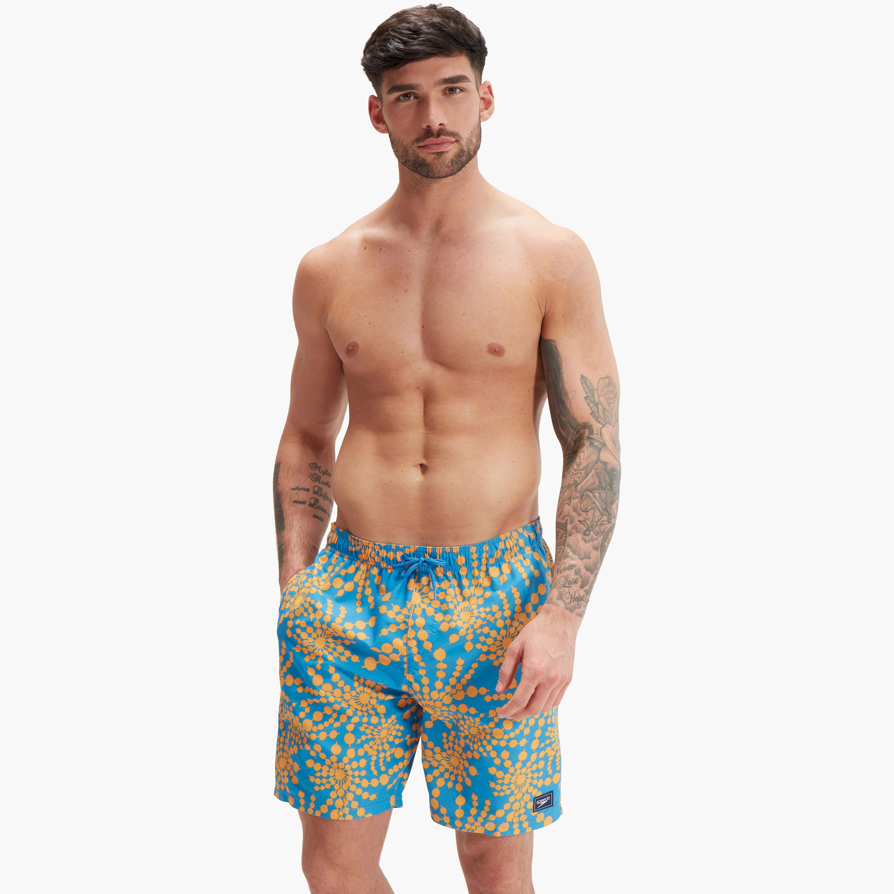 Speedo Mens Printed Leisure 18 Watershort, Adult Men, Baja Blue/Mango-men-clothing-swimandbeach-shorts-image-2