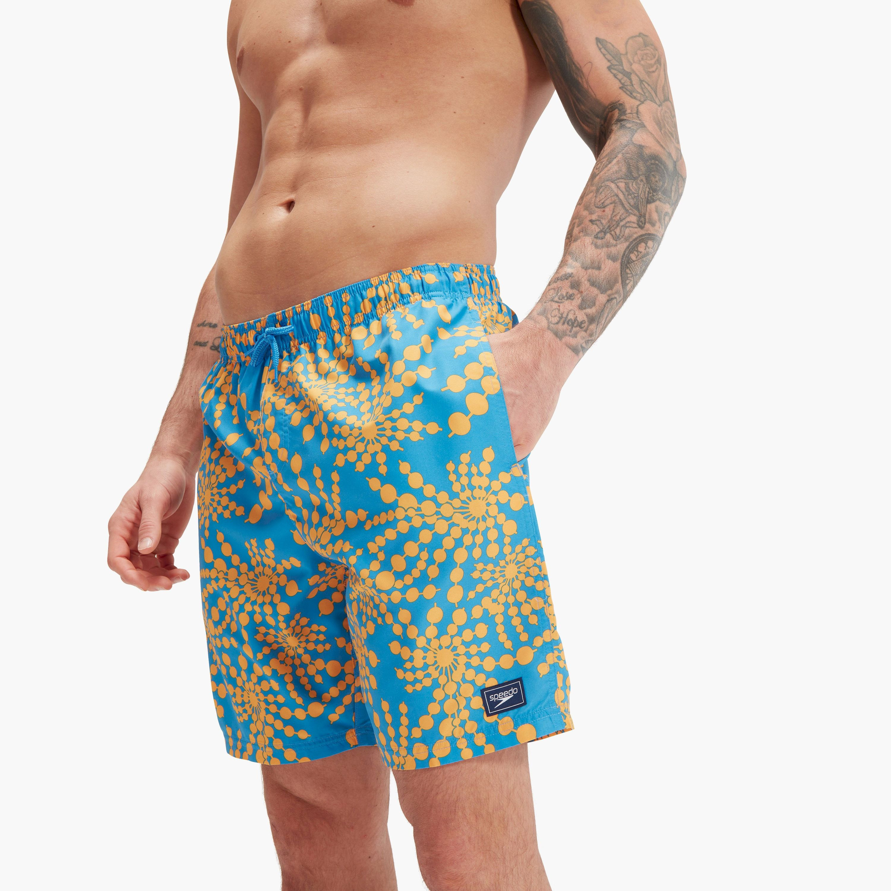 Speedo Mens Printed Leisure 18 Watershort, Adult Men, Baja Blue/Mango-men-clothing-swimandbeach-shorts-image-4