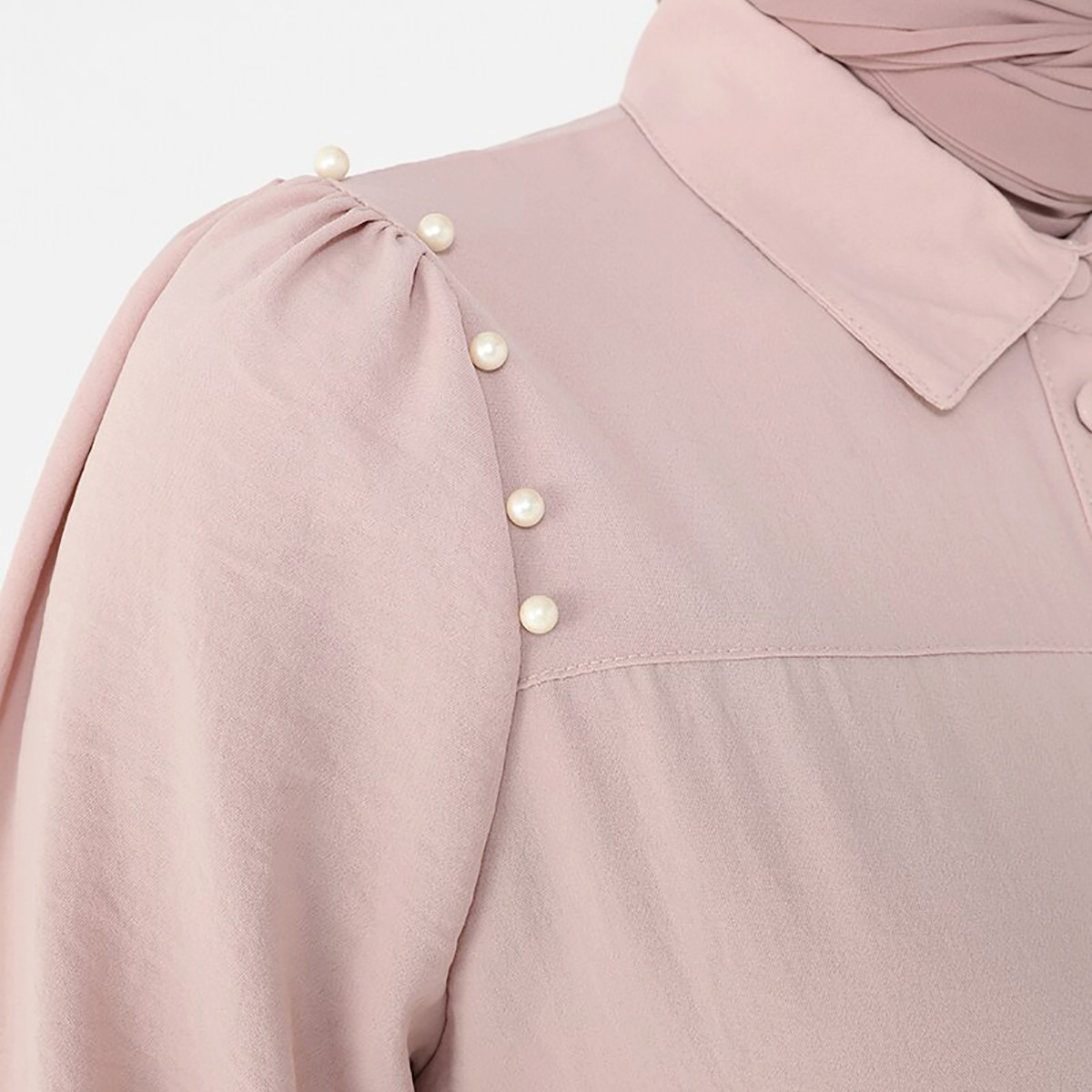 Modanisa Women Pink Solid Collared Neck Buttoned Jalabiya with Tie Belt-women-clothing-dresses-image-4