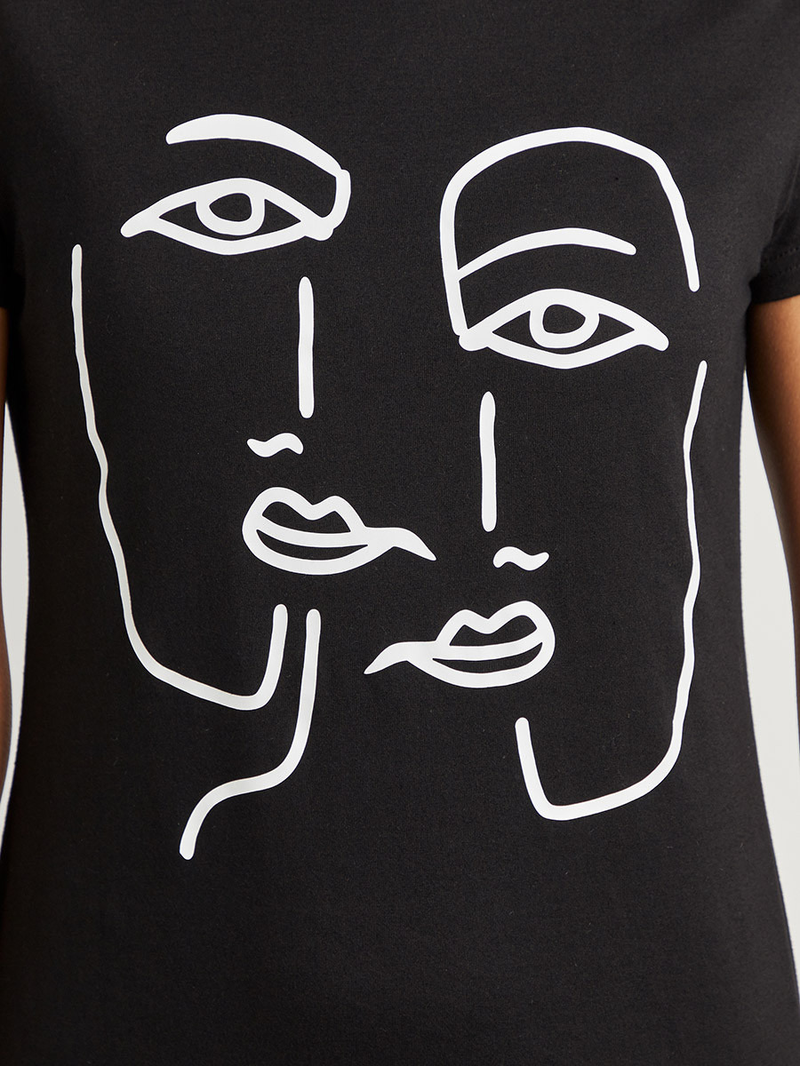 Styli Face Print T-shirt Dress with Round Neck and Short Sleeves-women-clothing-dresses-image-5