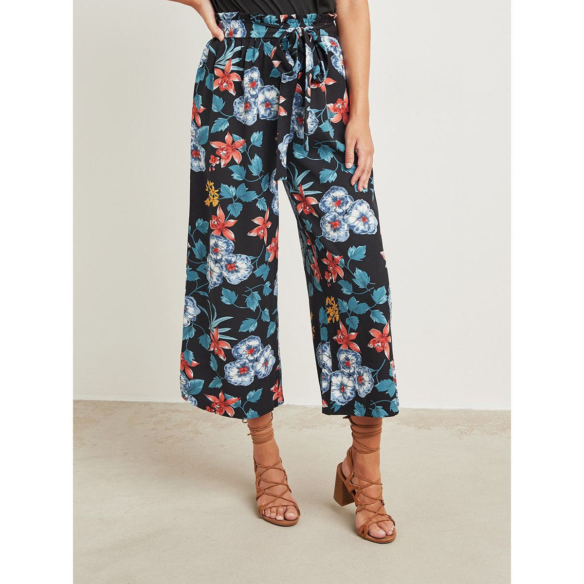 Styli Floral Print Wide Leg Trouser with Waist Tie Up-women-clothing-bottoms-trousers-image-1