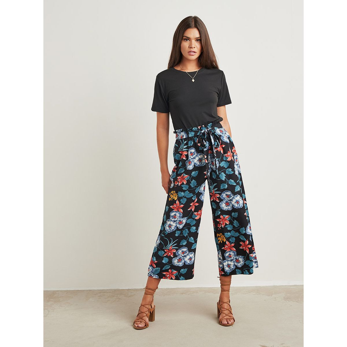 Styli Floral Print Wide Leg Trouser with Waist Tie Up-women-clothing-bottoms-trousers-image-2