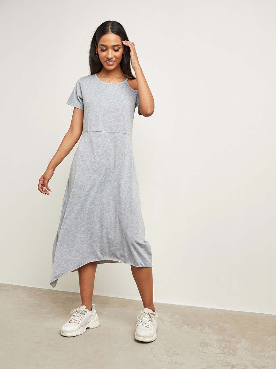 Styli Cut-Out Shoulder Detail A-Line T-shirt Dress-women-clothing-dresses-image-4