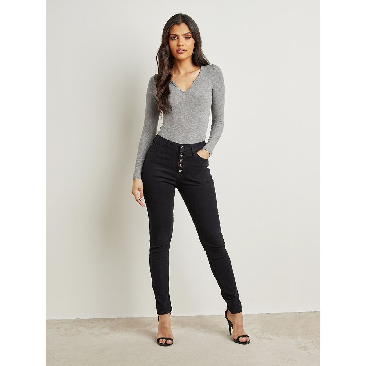 جينز ضيق خصر عالي بأزرار من ستايلي-women-clothing-bottoms-jeans-image-1