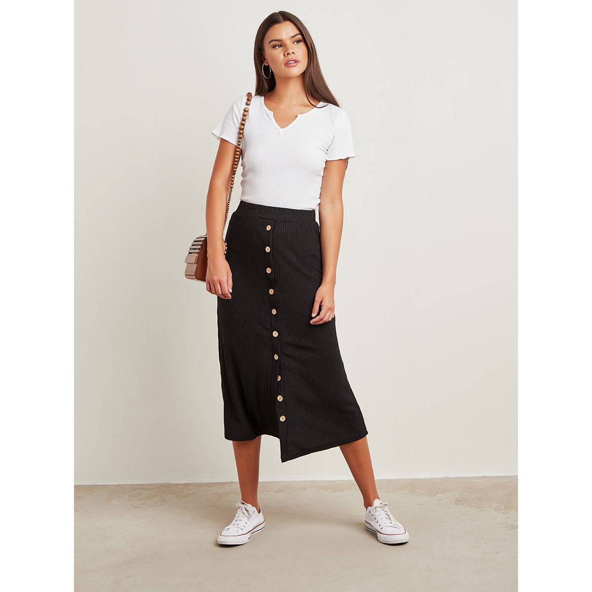 Styli Ribbed A-line Midi Skirt with Button Detail-women-clothing-bottoms-skirts-image-5