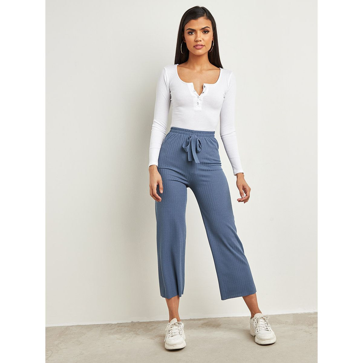 بنطلون بارز الملمس بأرجل واسعة من ستايلي-women-clothing-trousers-image-2