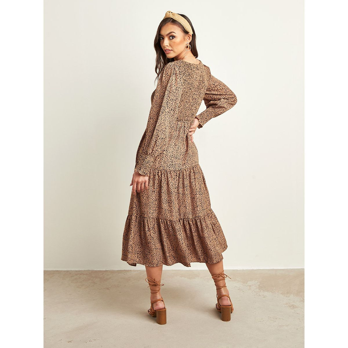 فستان طويل مطبوع بكشكش من ستايلي-women-clothing-dresses-image-2