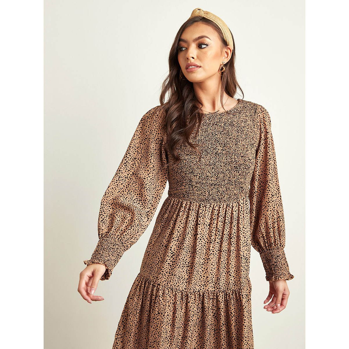 فستان طويل مطبوع بكشكش من ستايلي-women-clothing-dresses-image-3