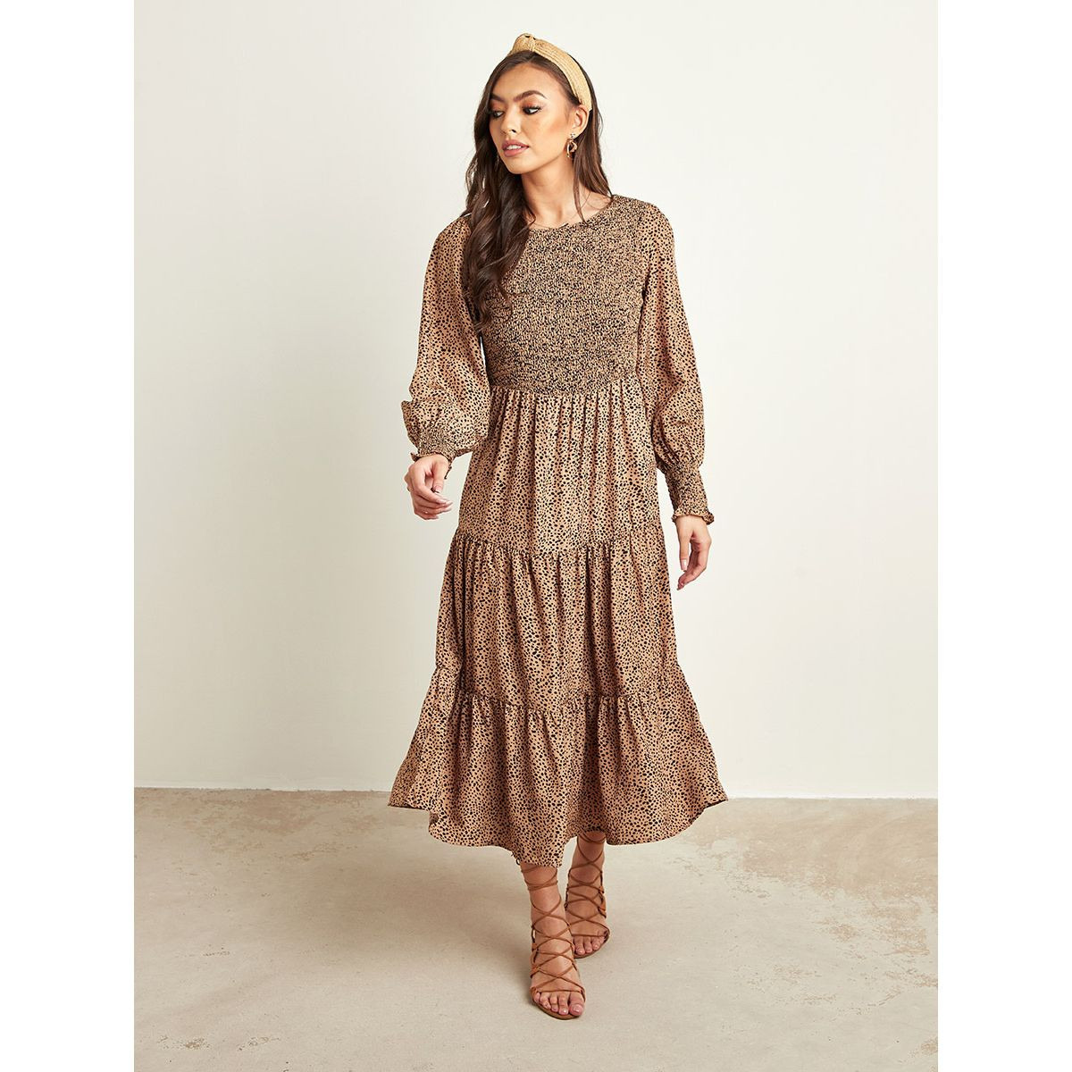 فستان طويل مطبوع بكشكش من ستايلي-women-clothing-dresses-image-5