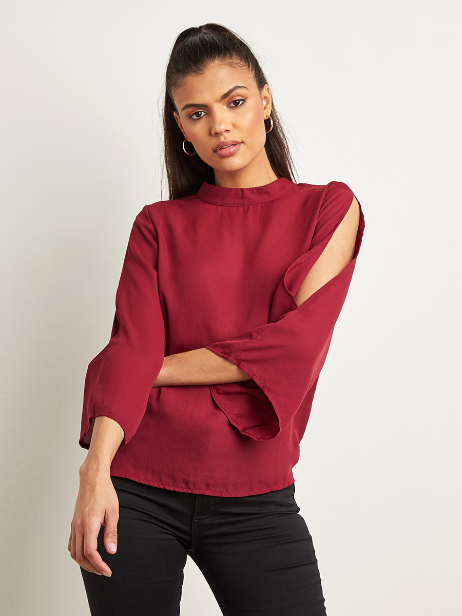 بلوزة سادة بأكمام مفتوحة من ستايلي-women-clothing-shirtsandblouses-blouses-image-1
